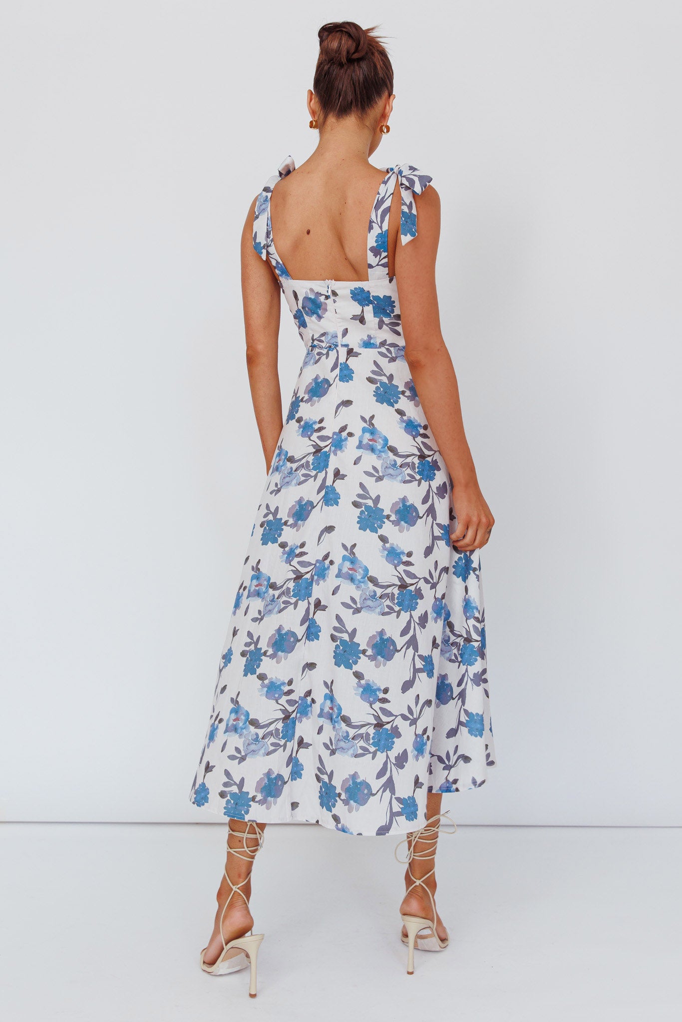 Sweet Pea Tied Bust Midi Dress Flower Blue-Maymioy