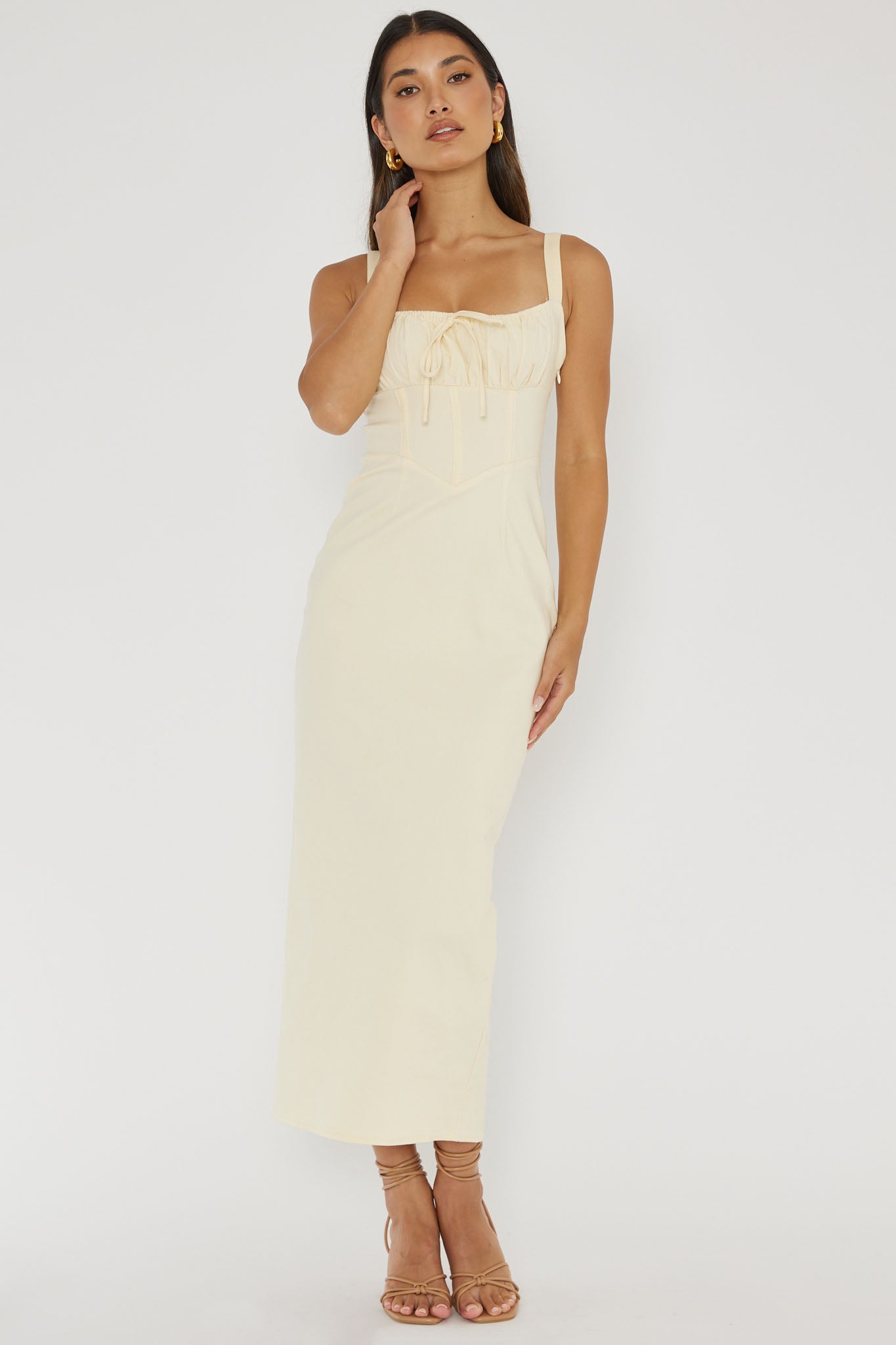 Sweet Pea Tied Bust Midi Dress Butter-Maymioy