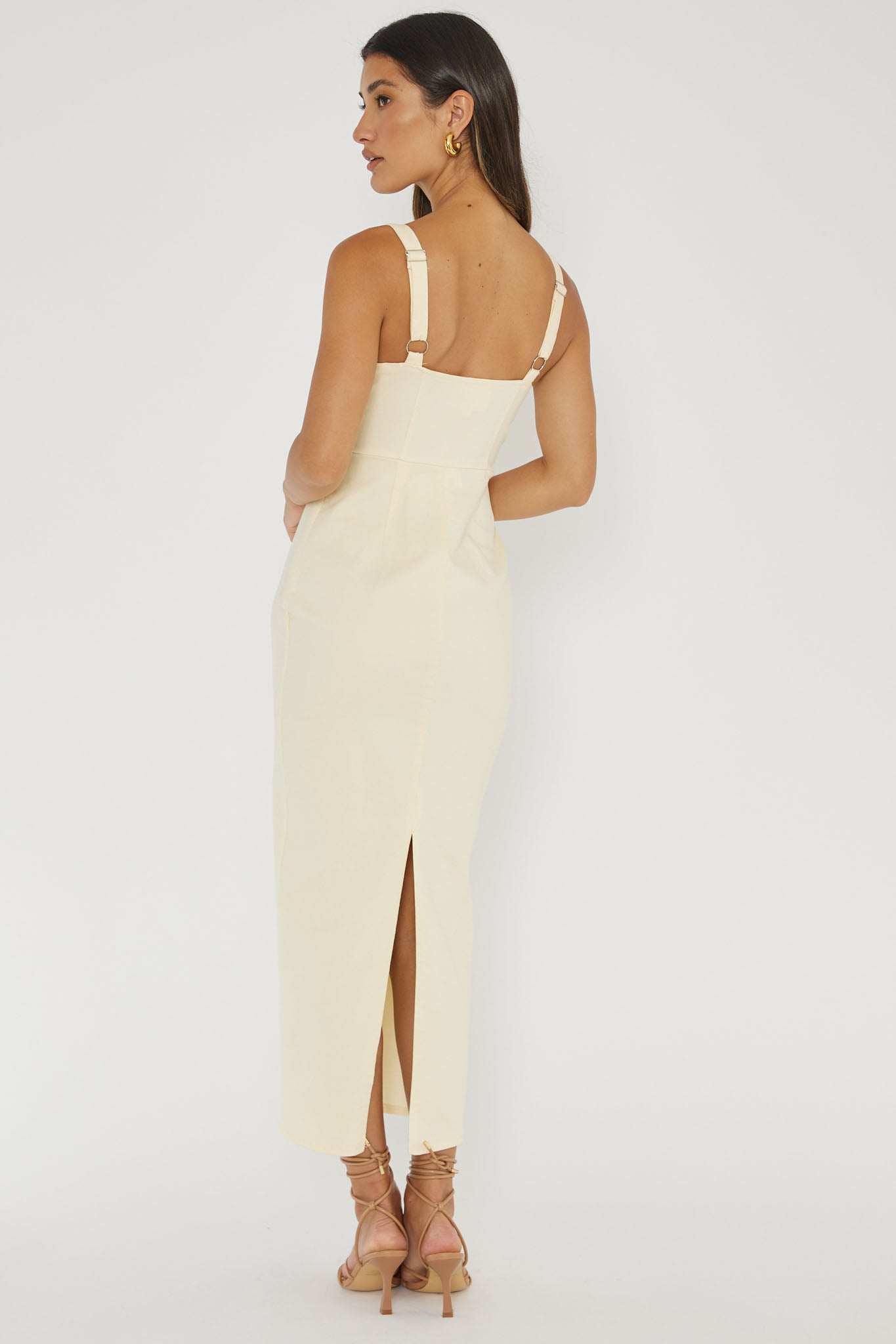 Sweet Pea Tied Bust Midi Dress Butter-Maymioy