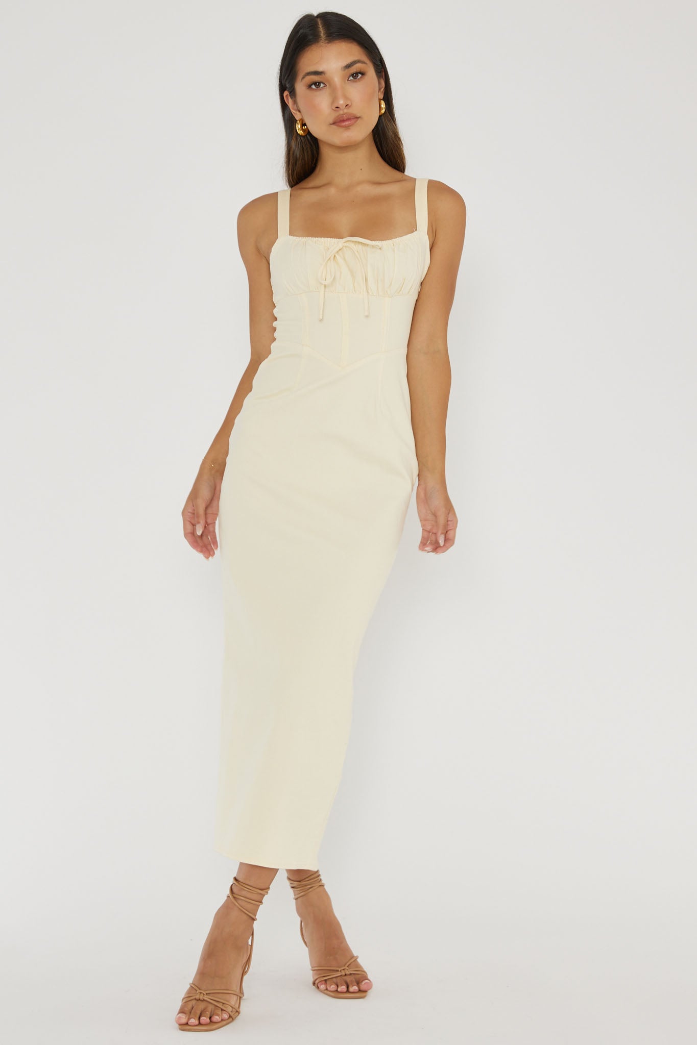 Sweet Pea Tied Bust Midi Dress Butter-Maymioy