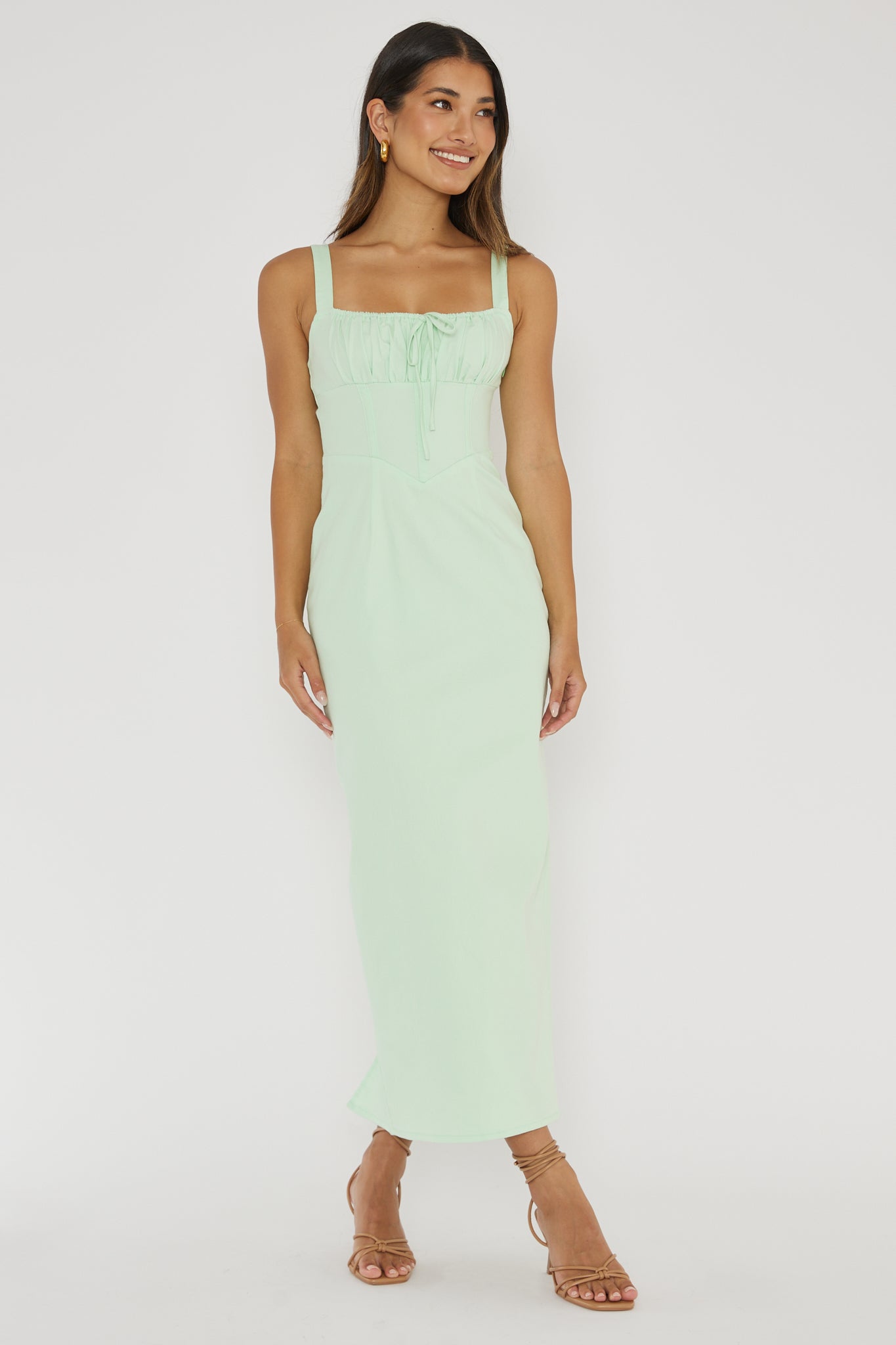 Sweet Pea Tied Bust Midi Dress Mint-Maymioy