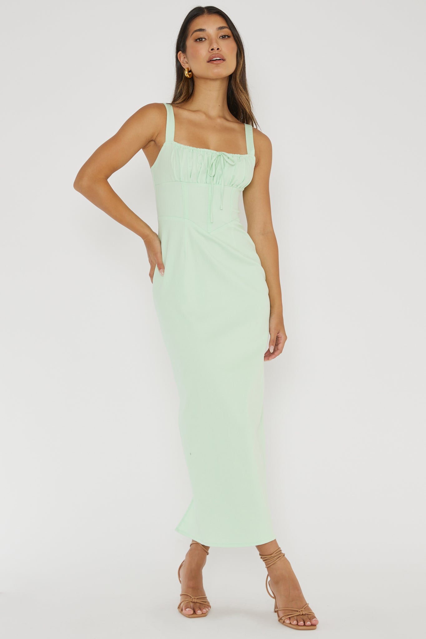 Sweet Pea Tied Bust Midi Dress Mint-Maymioy