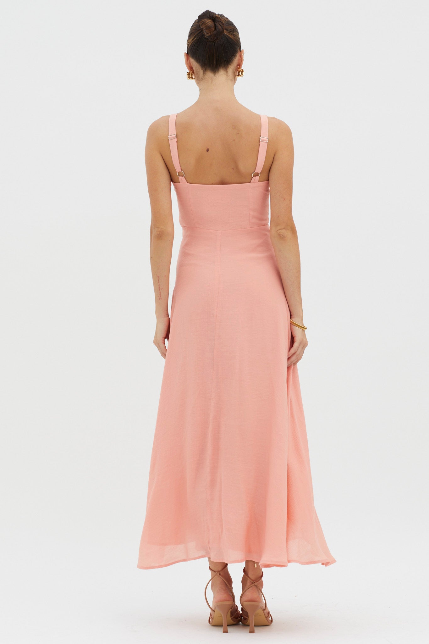 Sweet Pea Tied Bust A-Line Midi Dress Peach-Maymioy
