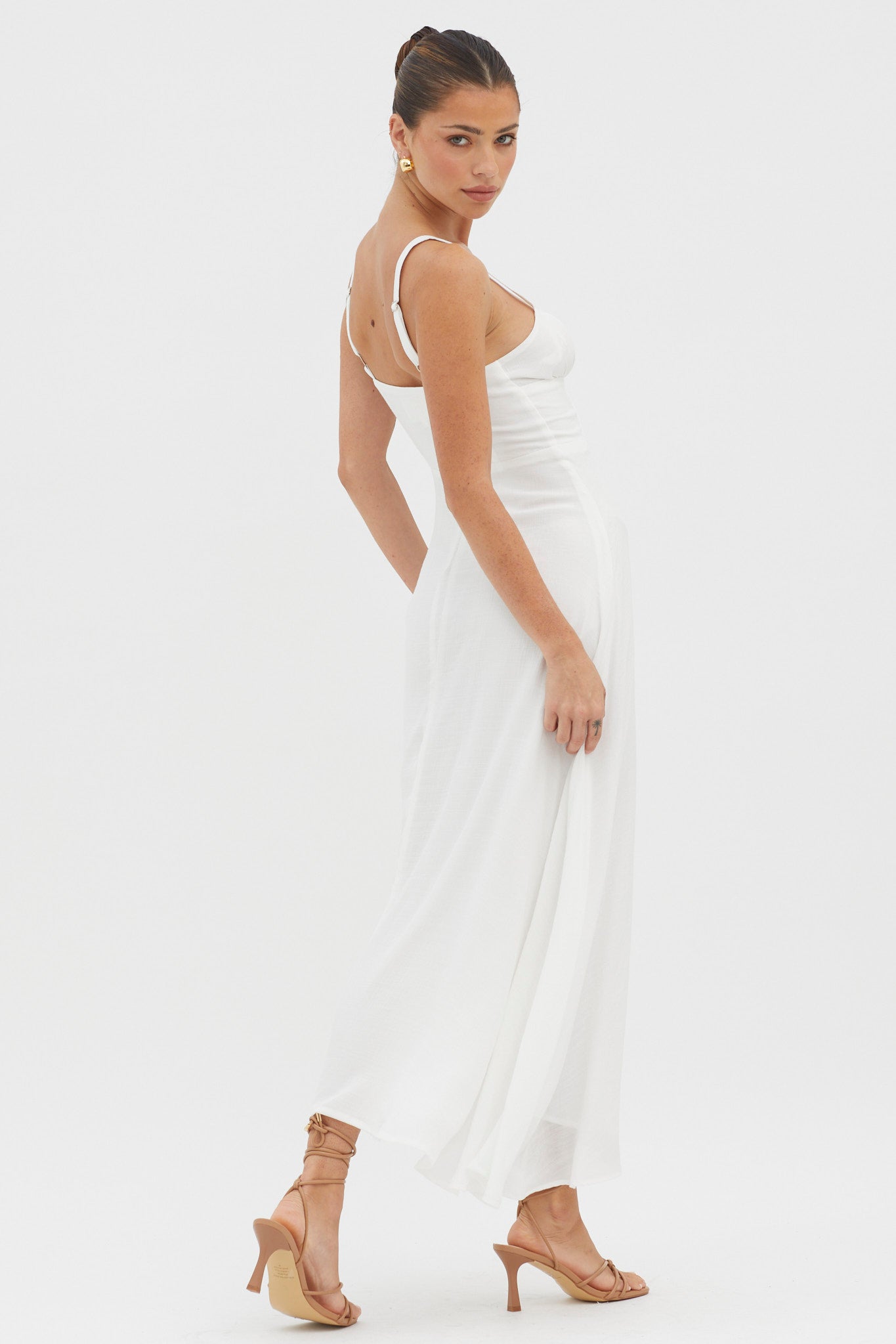 Sweet Pea Tied Bust A-Line Midi Dress White-Maymioy