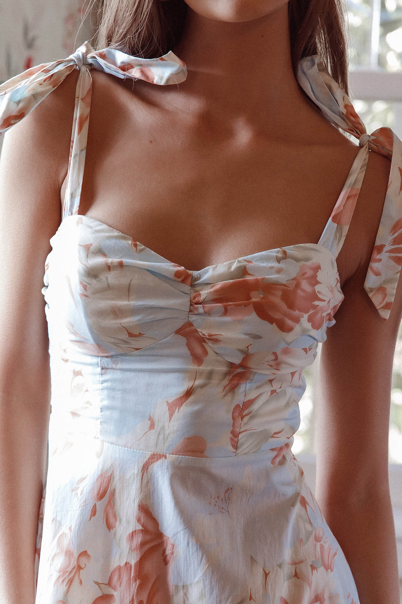 Sweet Pea Tied Shoulder Midi Dress Floral Blue-Maymioy