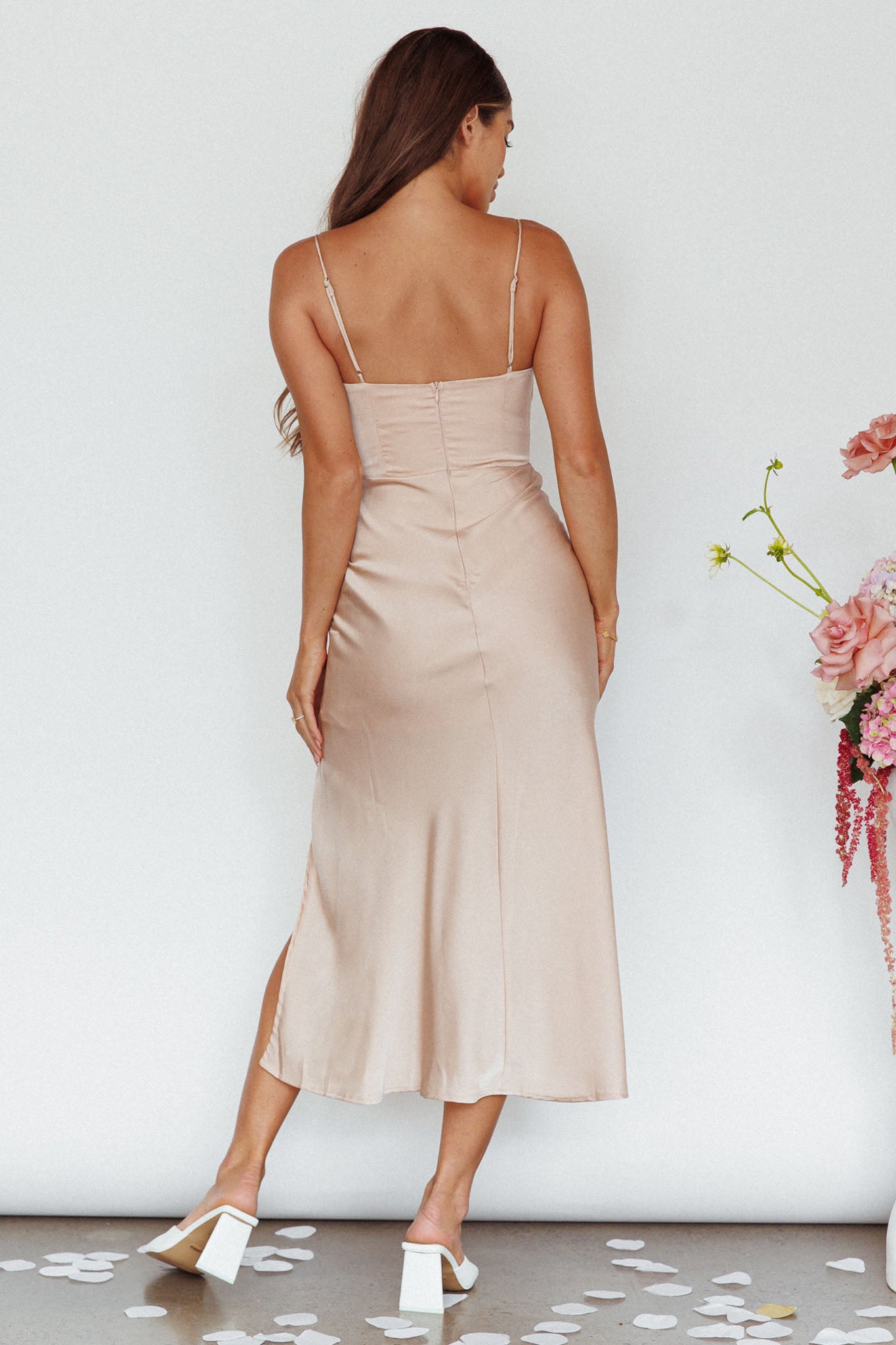 Giorgette Side Split Midi Dress Champagne-Maymioy