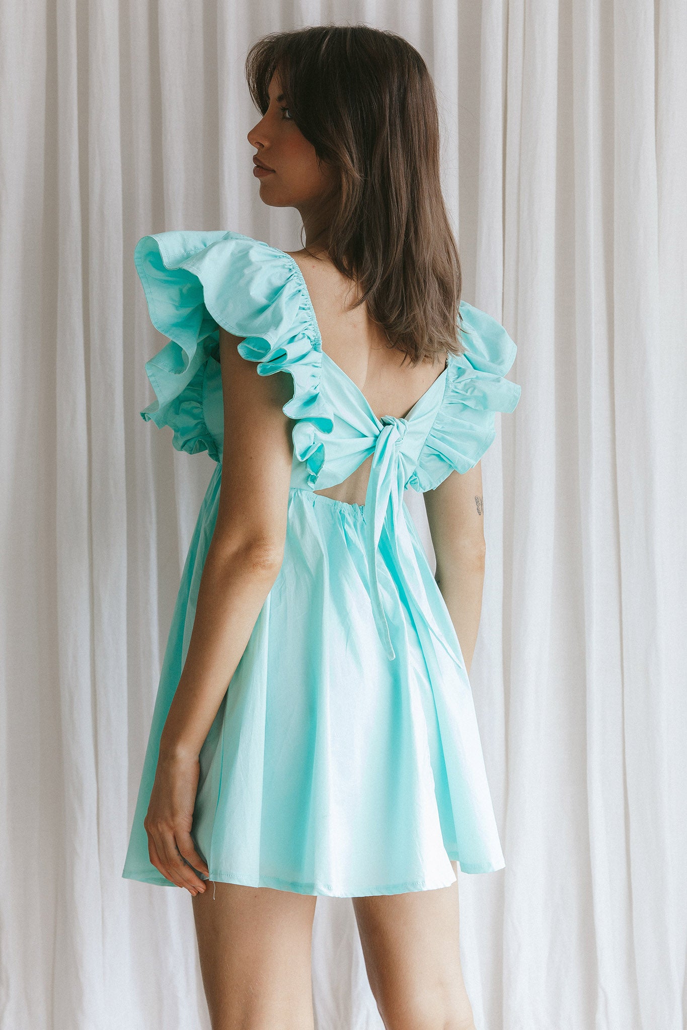 Marlina Ruffle Sleeve Babydoll Mini Dress Mint-Maymioy