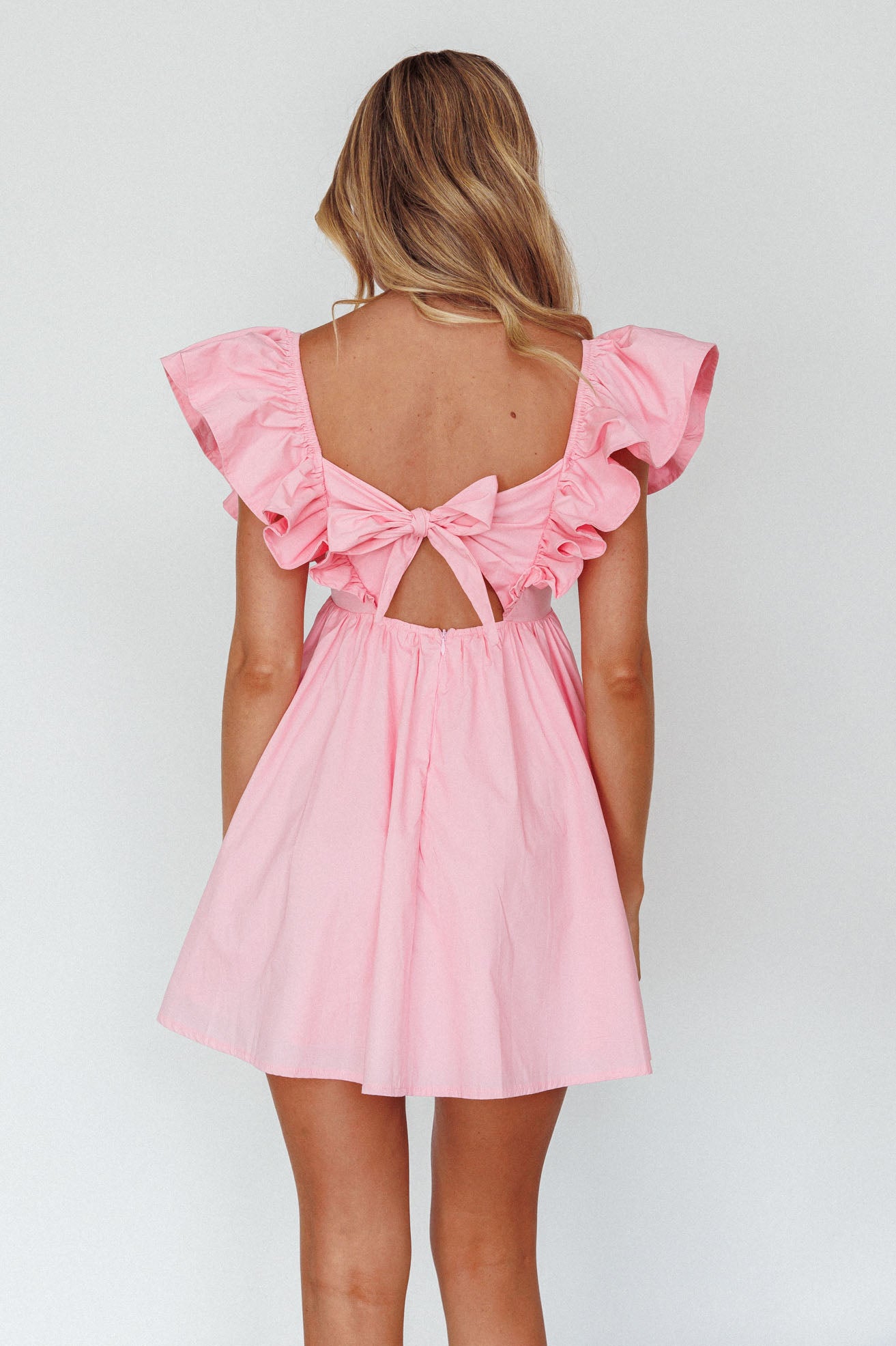 Marlina Ruffle Sleeve Babydoll Mini Dress Soft Pink-Maymioy