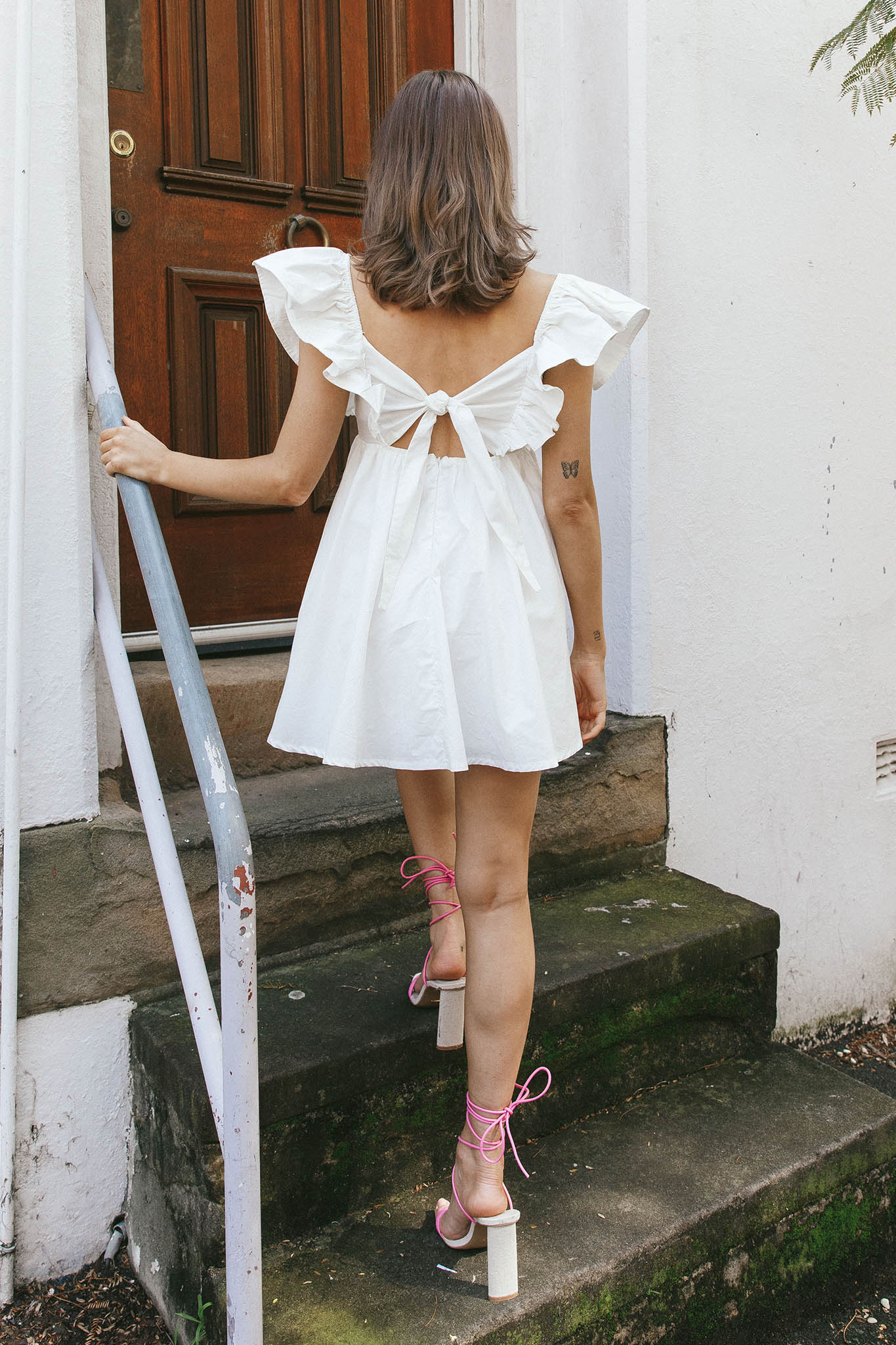 Marlina Ruffle Sleeve Babydoll Mini Dress White-Maymioy