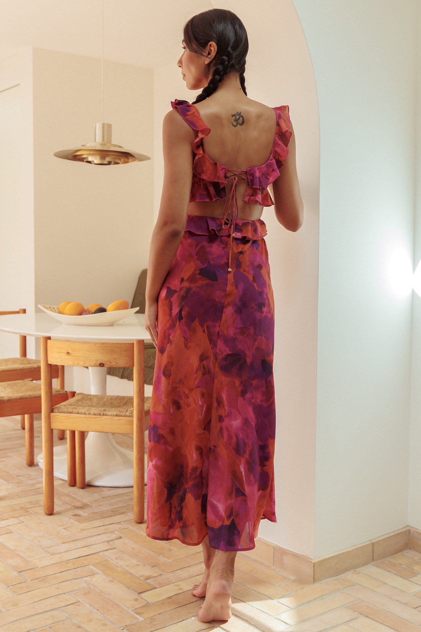 Second Chances Ruffle Trim Maxi Dress Flowers Dark Rose-Maymioy