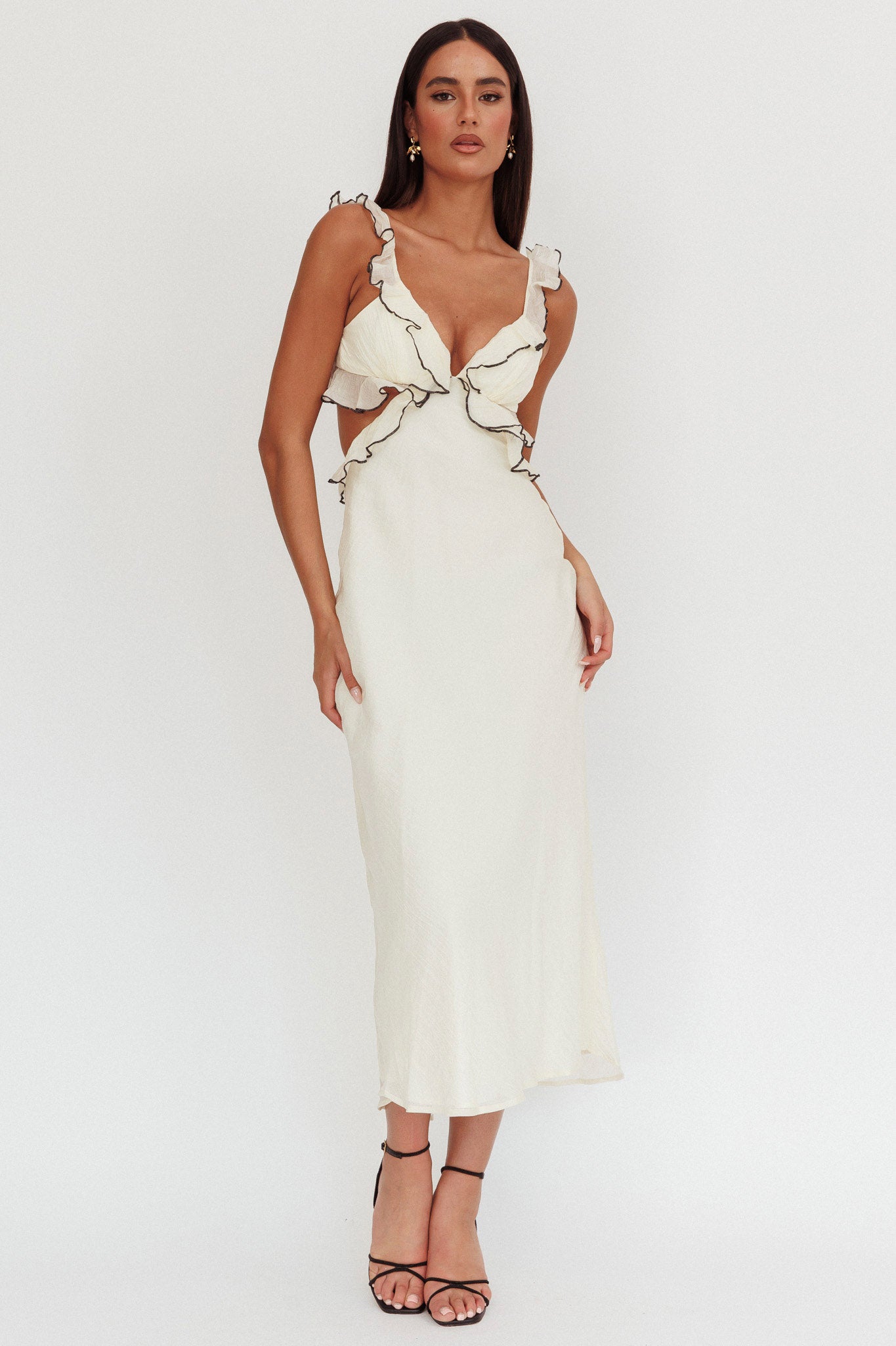 Second Chances Ruffle Trim Maxi Dress Contrast Cream-Maymioy