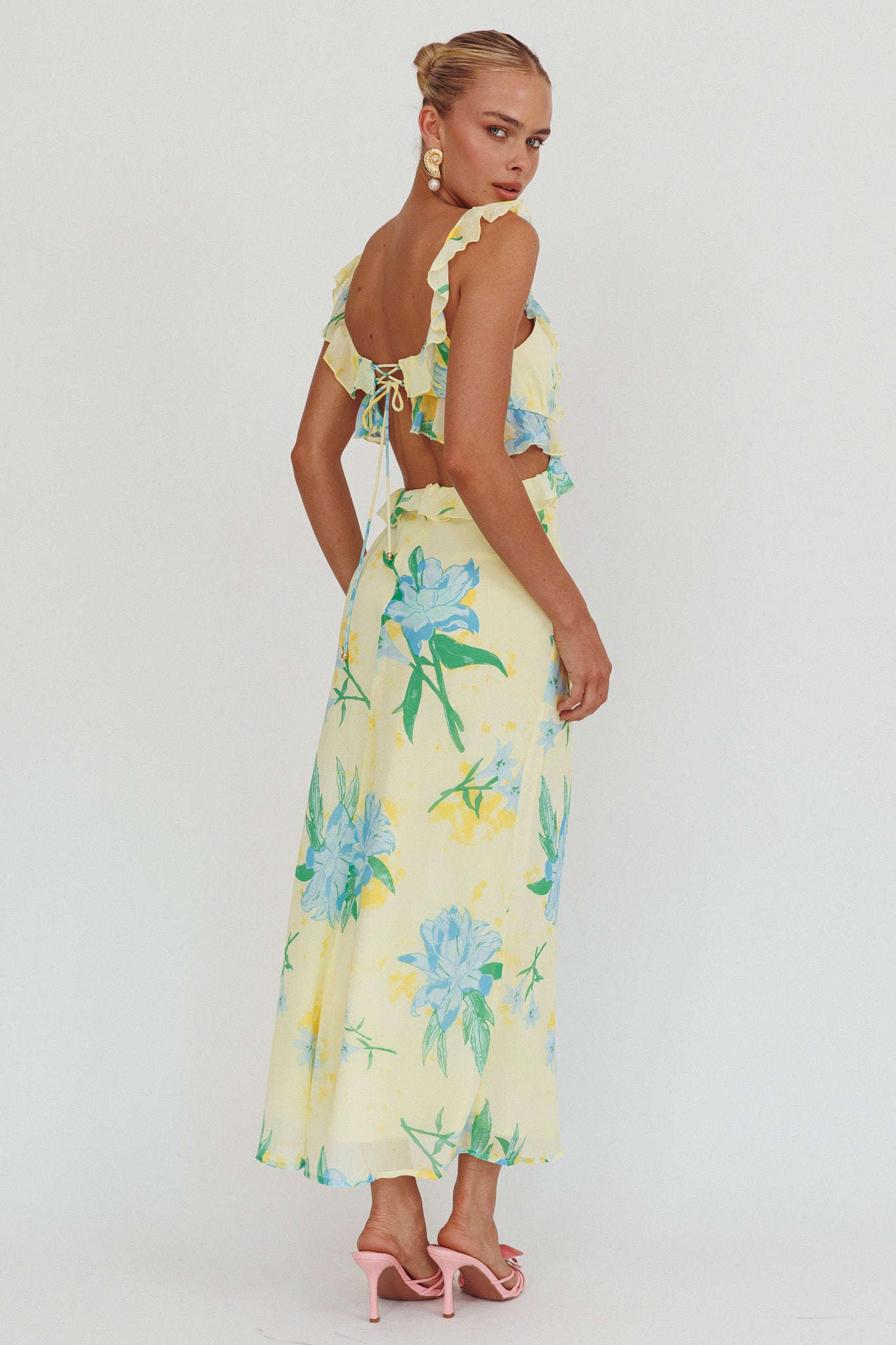 Second Chances Ruffle Trim Maxi Dress Lily Blue-Maymioy