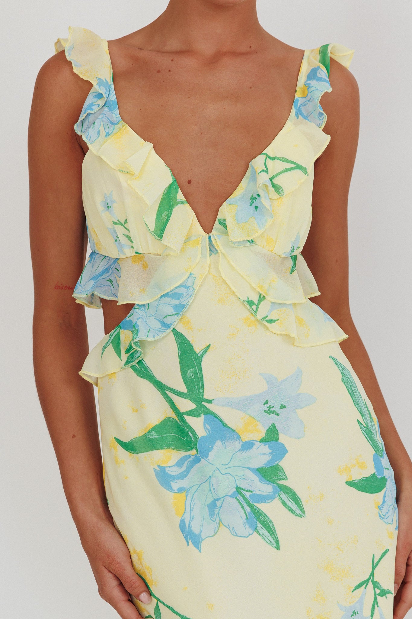 Second Chances Ruffle Trim Maxi Dress Lily Blue-Maymioy