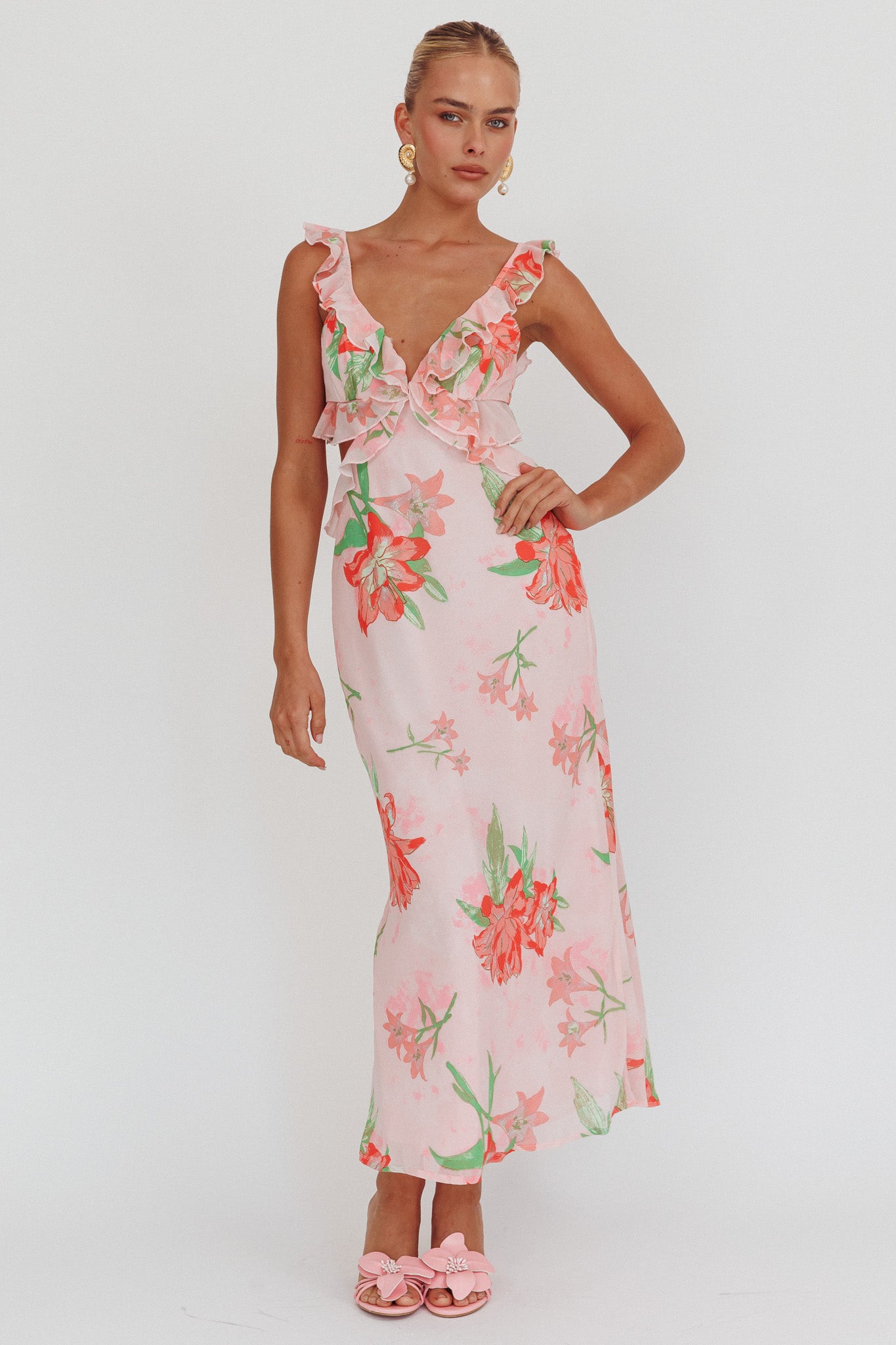 Second Chances Ruffle Trim Maxi Dress Lily Orange-Maymioy