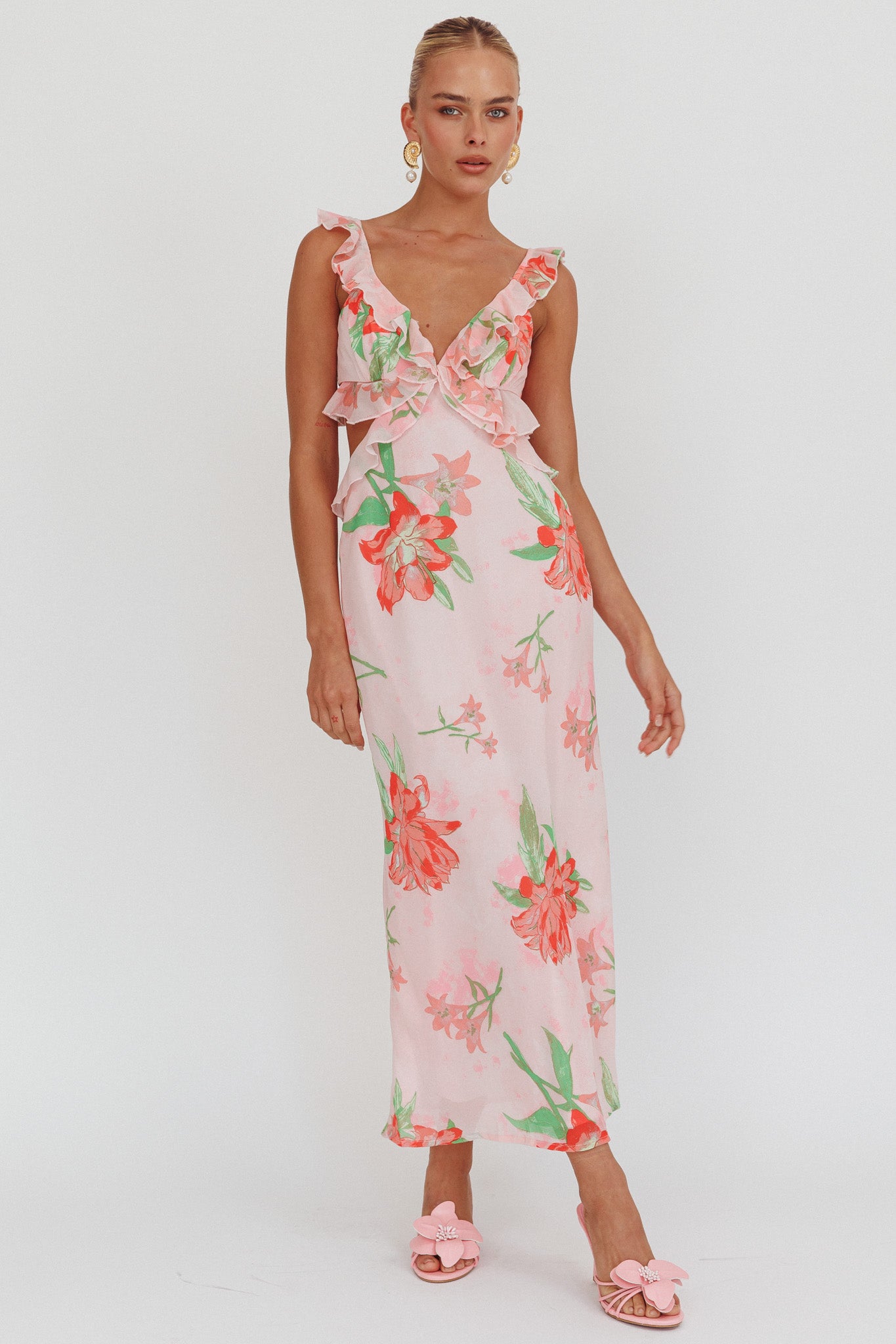 Second Chances Ruffle Trim Maxi Dress Lily Orange-Maymioy
