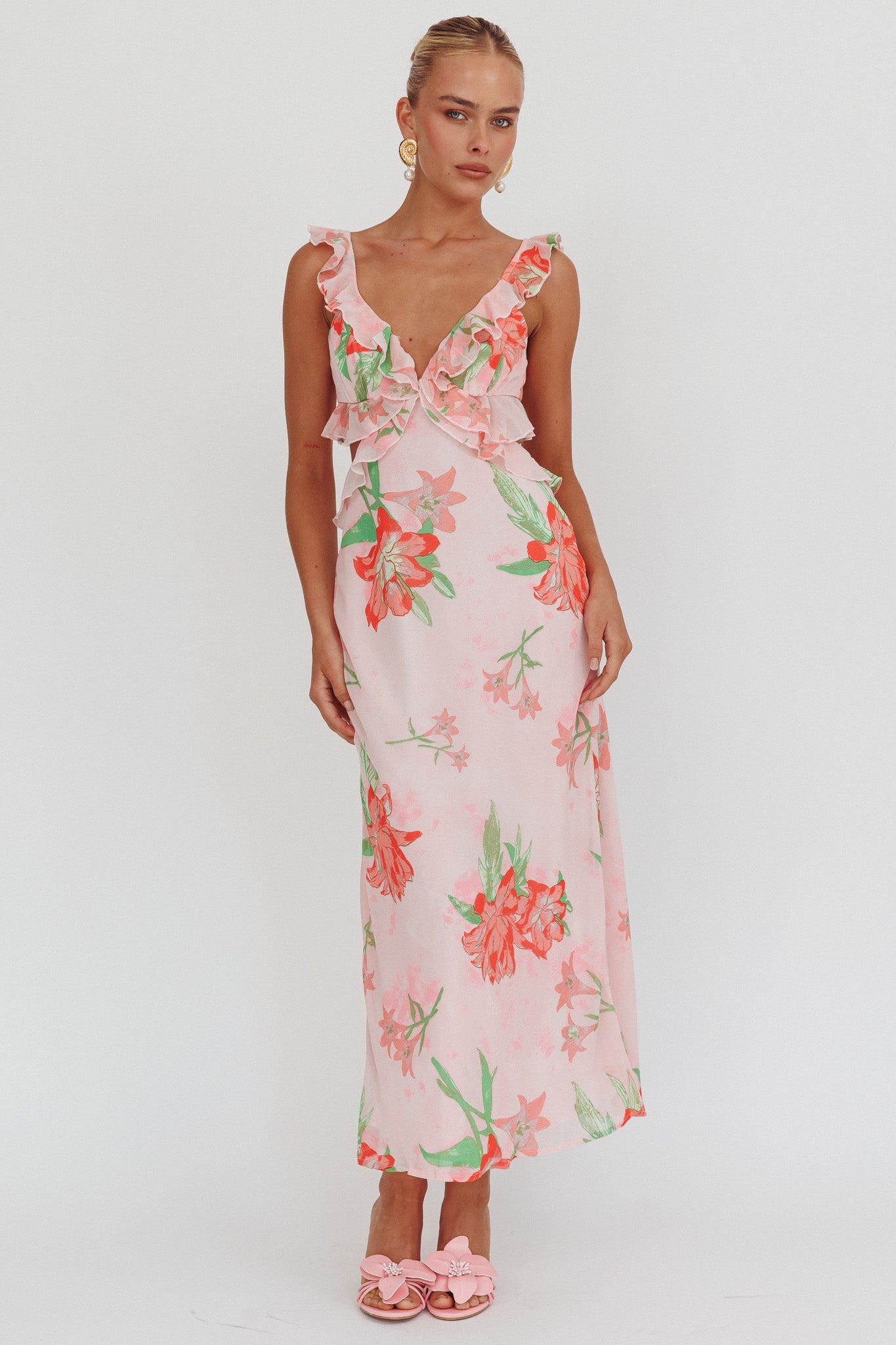 Second Chances Ruffle Trim Maxi Dress Lily Orange-Maymioy
