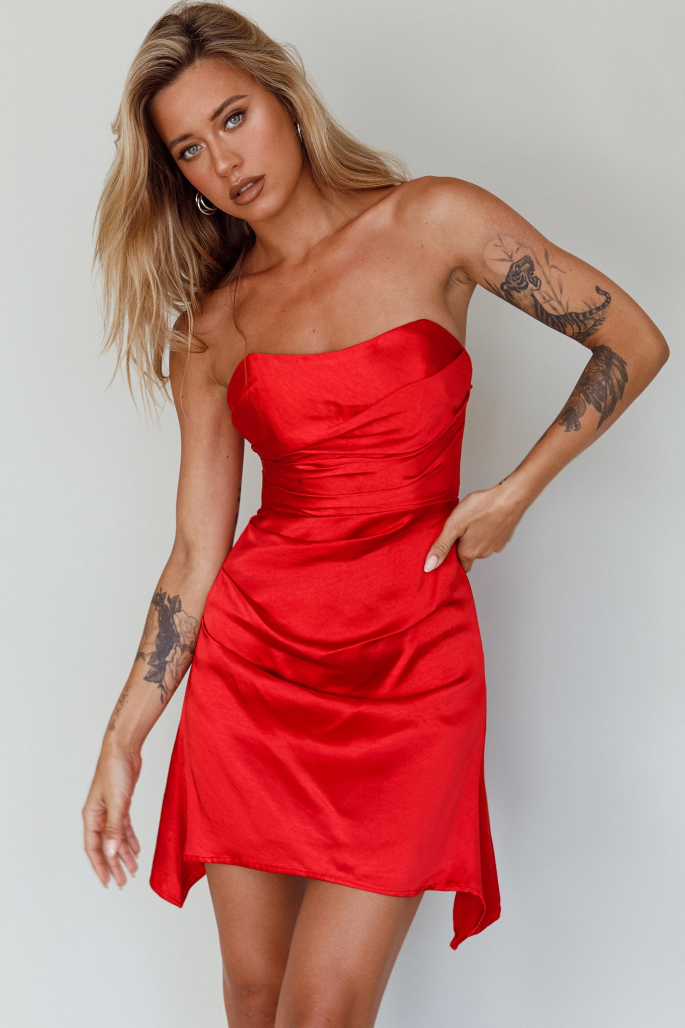 Tamia Strapless Mini Dress Cherry-Maymioy
