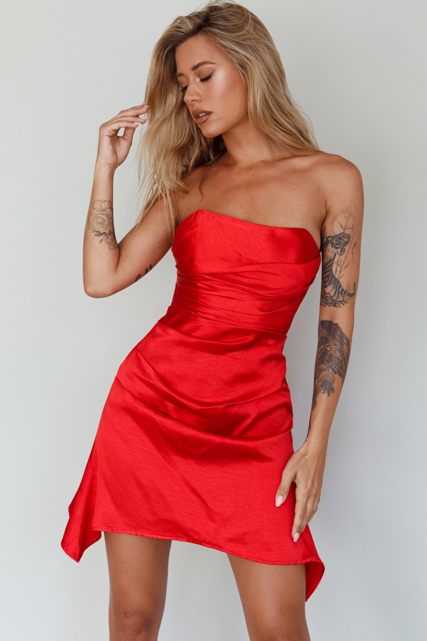 Tamia Strapless Mini Dress Cherry-Maymioy