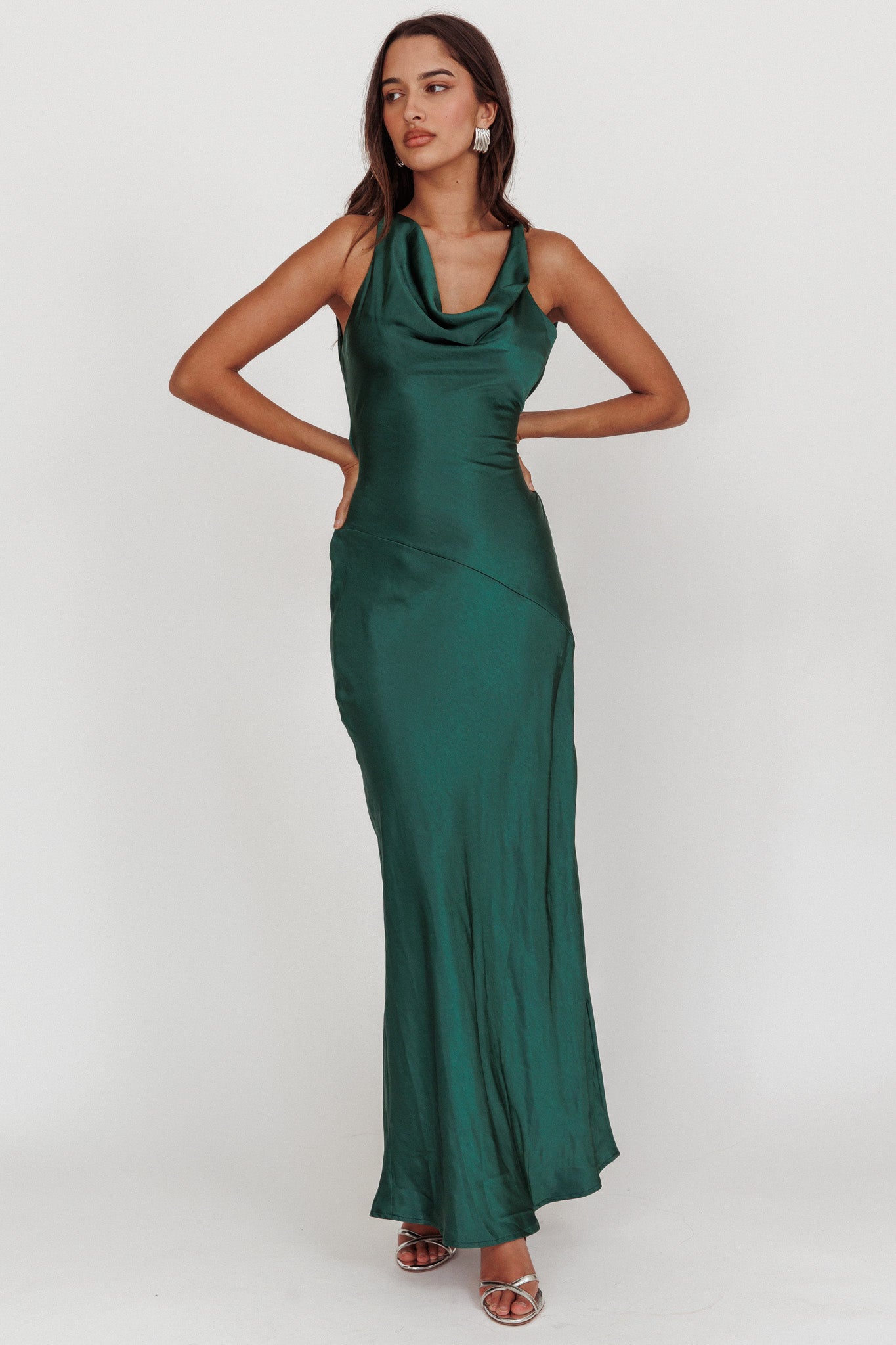 Cassiopeia Open Back Maxi Dress Forest Green-Maymioy