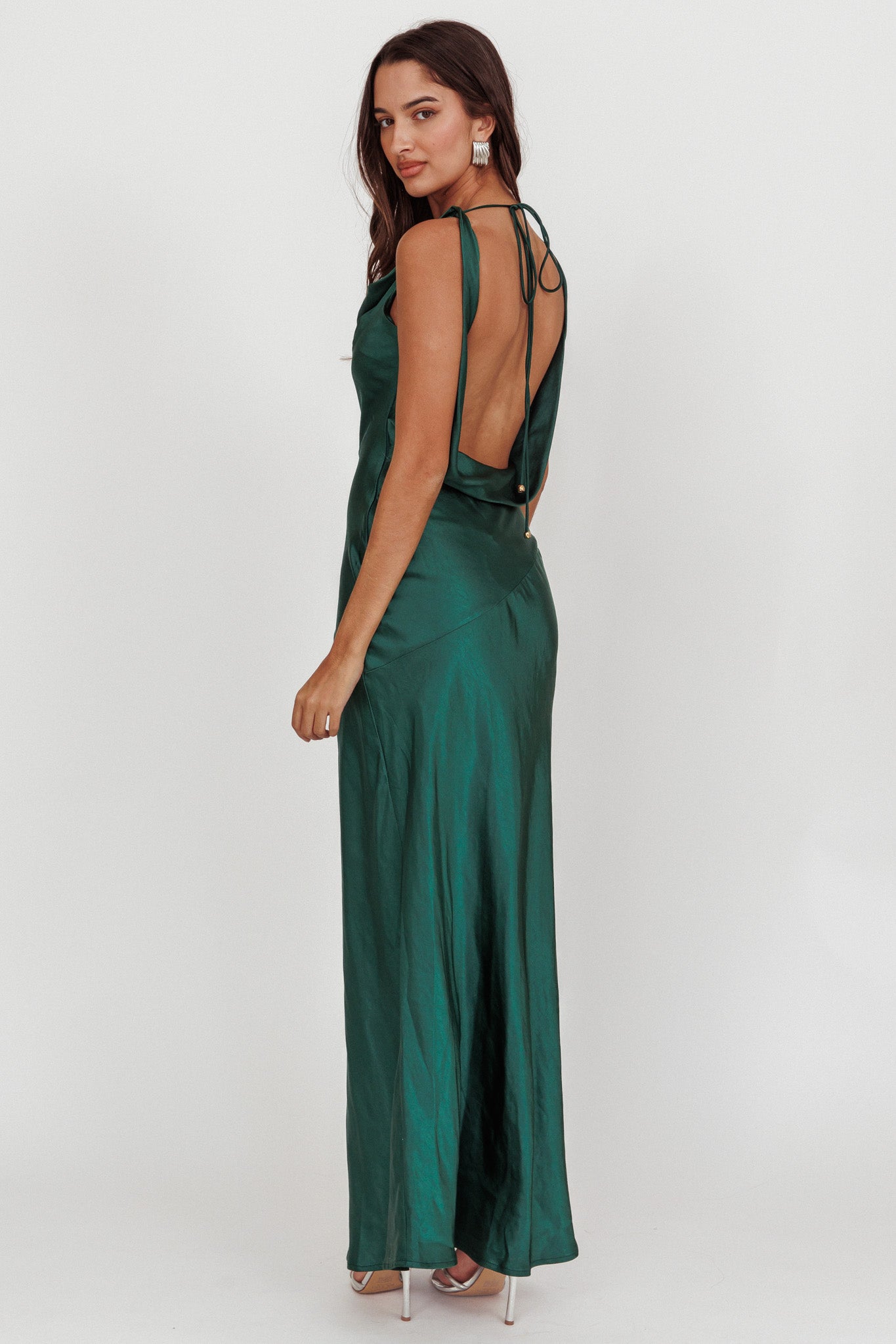 Cassiopeia Open Back Maxi Dress Forest Green-Maymioy