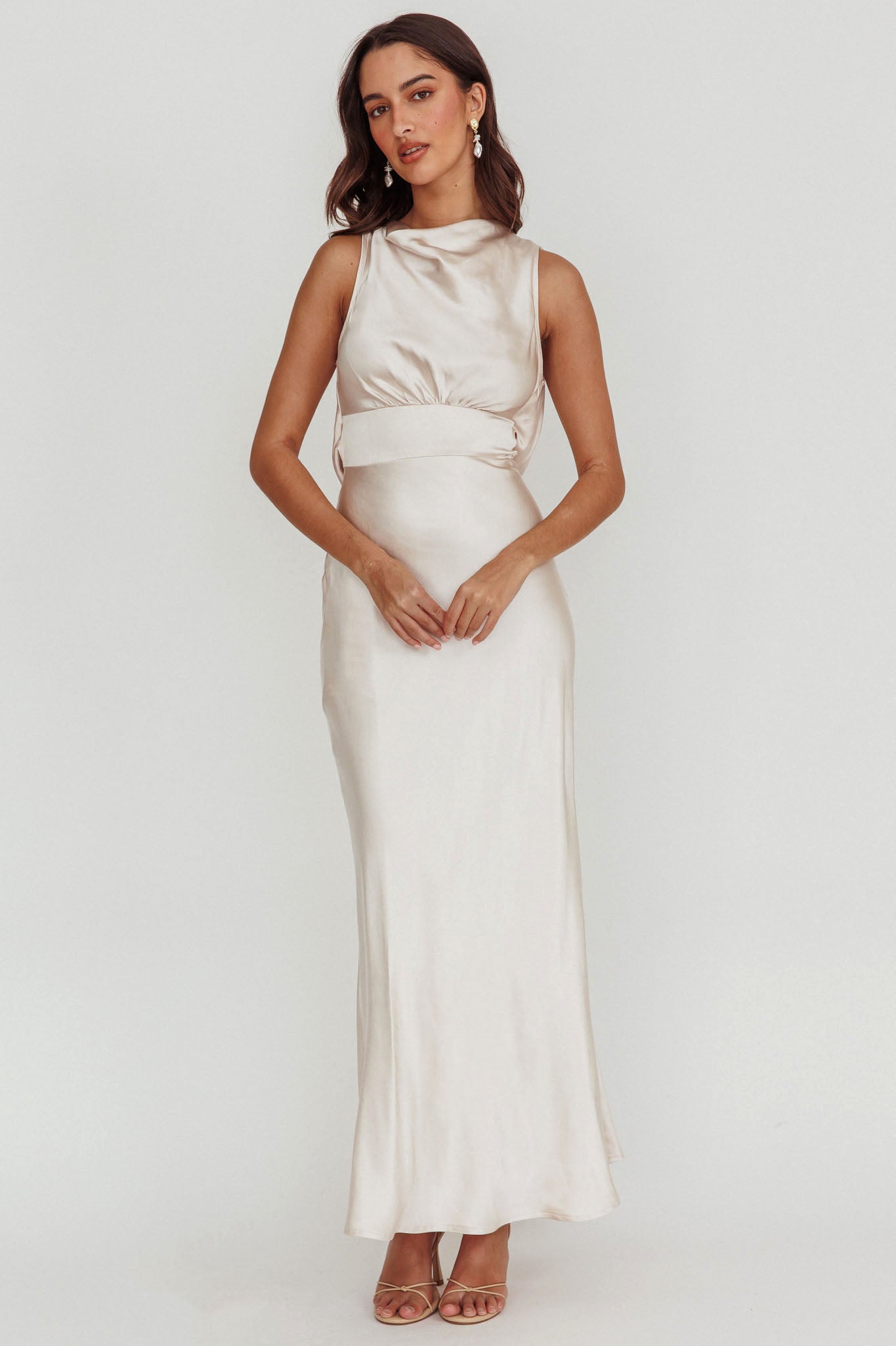 Isabella Satin Maxi Dress Champagne-Maymioy