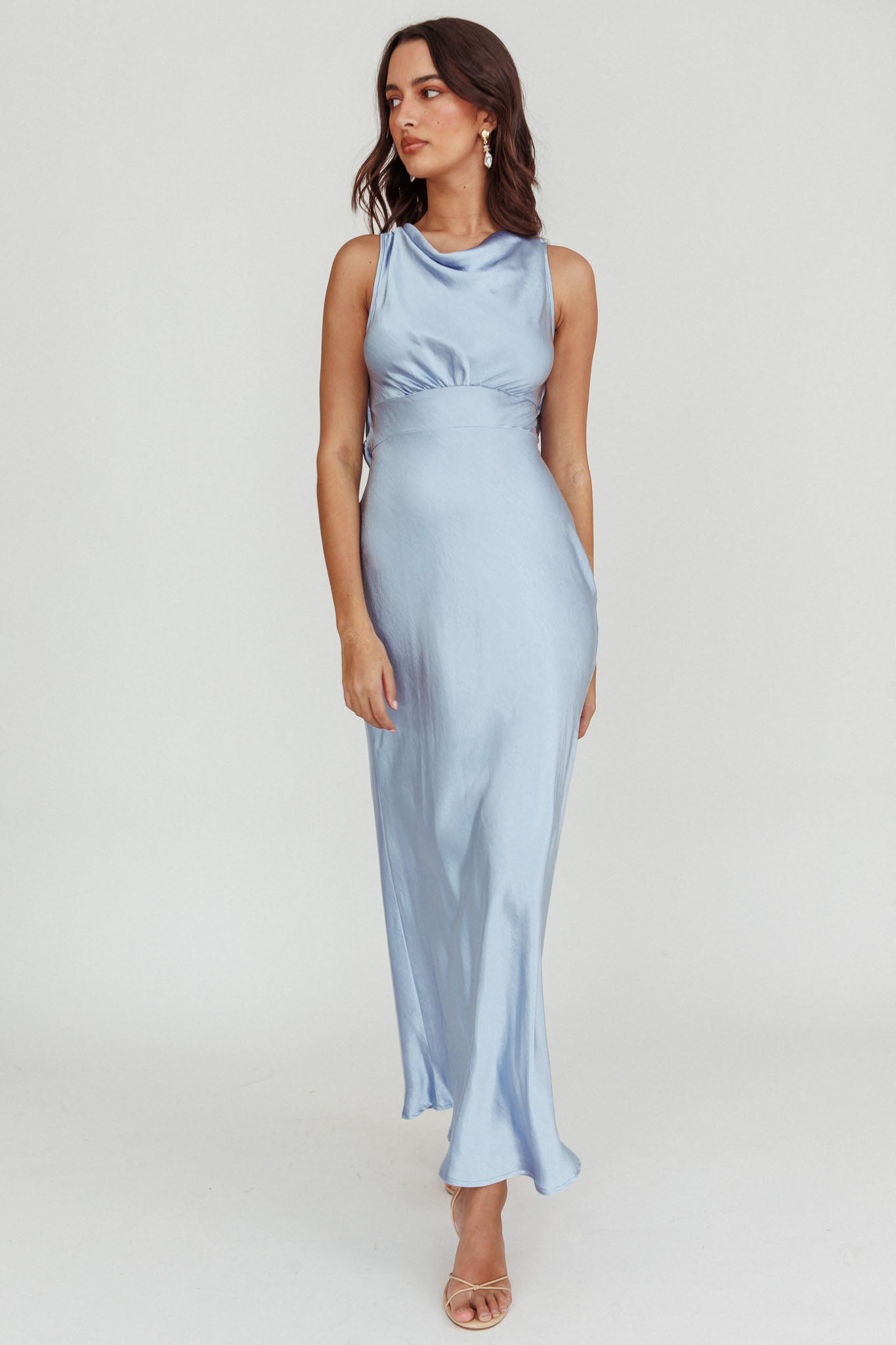 Isabella Satin Backless Maxi Dress Ocean-Maymioy