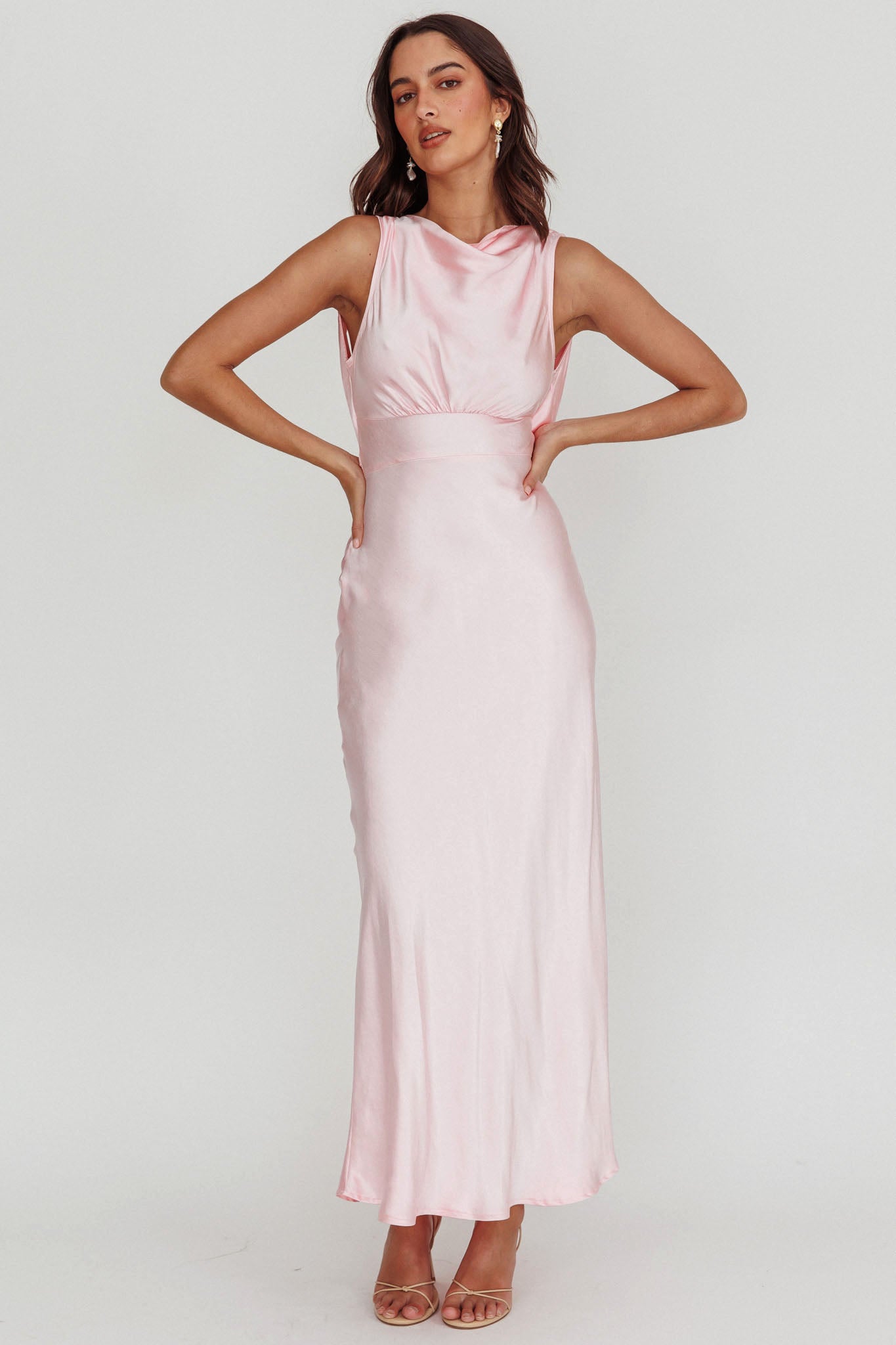 Isabella Satin Backless Maxi Dress Pink-Maymioy