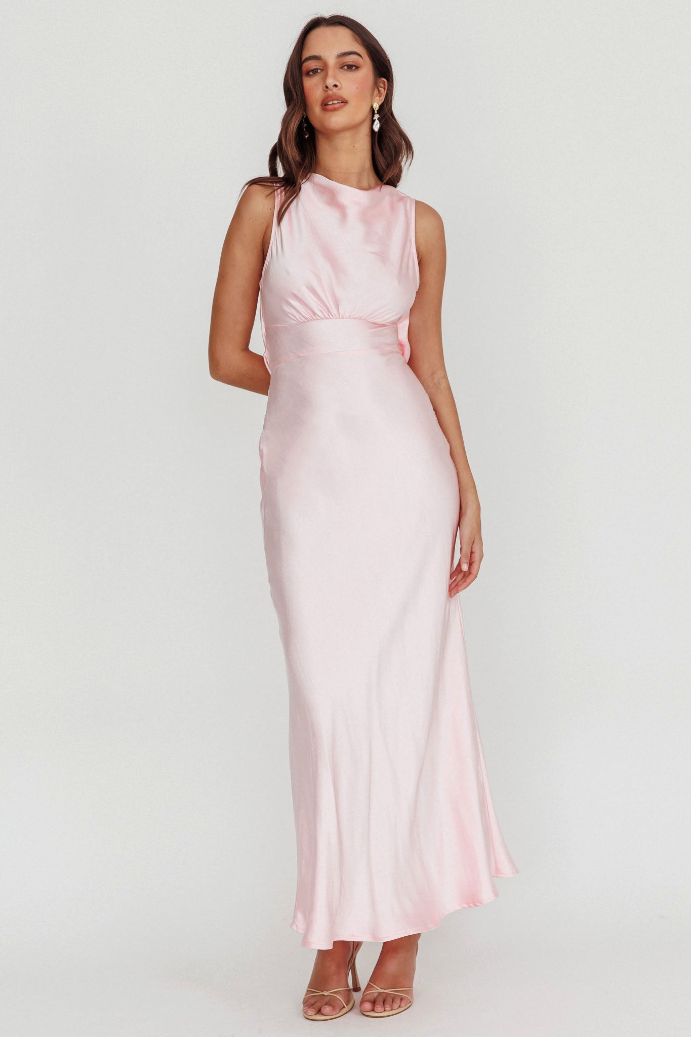 Isabella Satin Backless Maxi Dress Pink-Maymioy