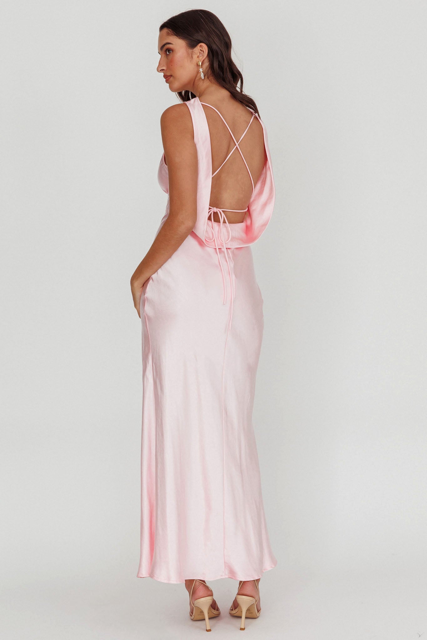 Isabella Satin Backless Maxi Dress Pink-Maymioy