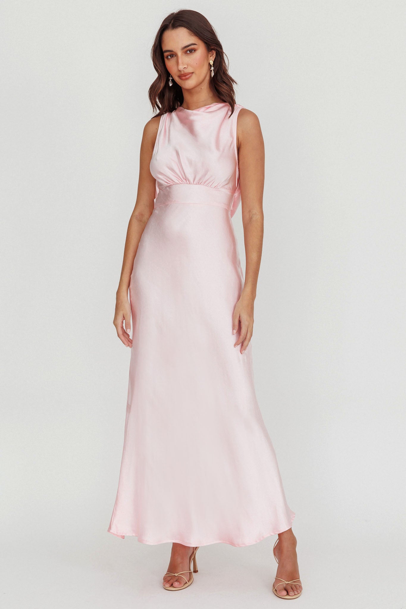Isabella Satin Backless Maxi Dress Pink-Maymioy