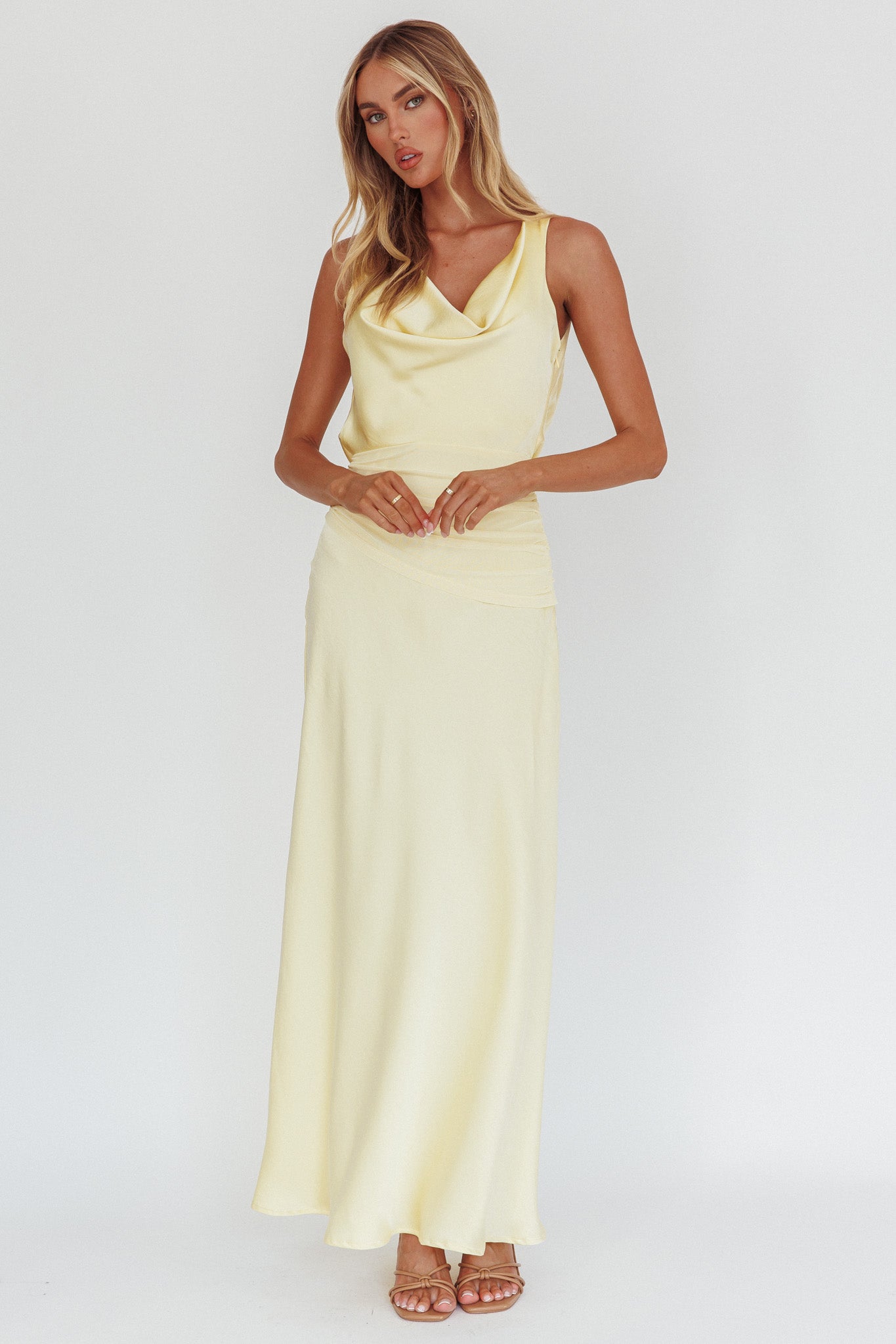 Isabella Open Cowl Back Maxi Dress Butter-Maymioy