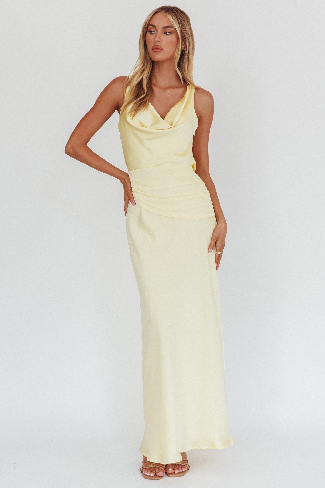 Isabella Open Cowl Back Maxi Dress Butter-Maymioy