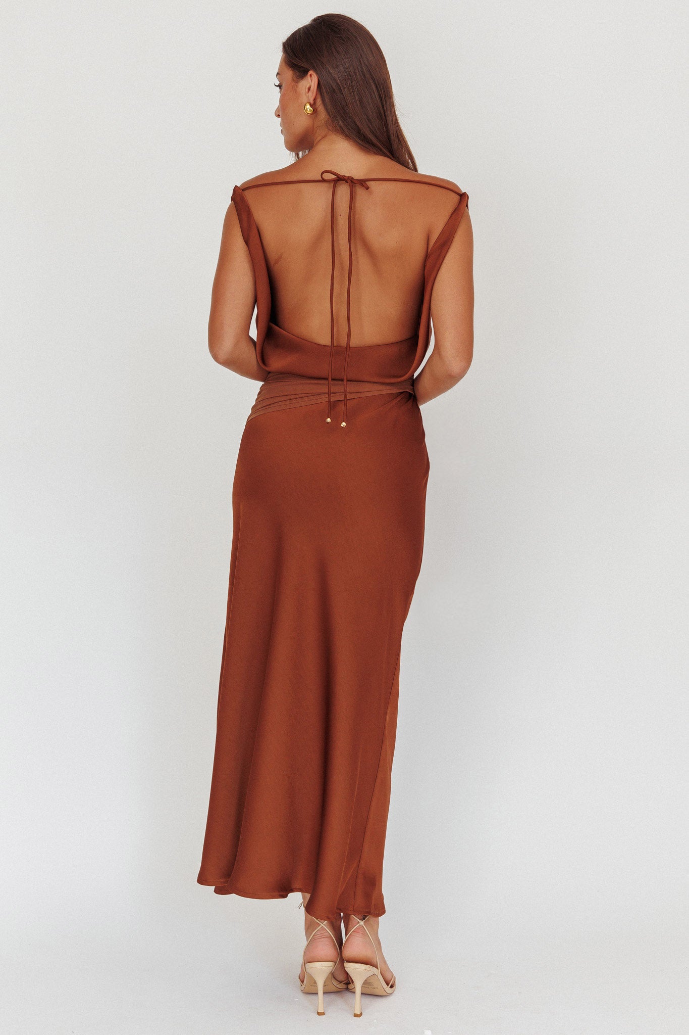 Isabella Open Cowl Back Maxi Dress Cocoa-Maymioy