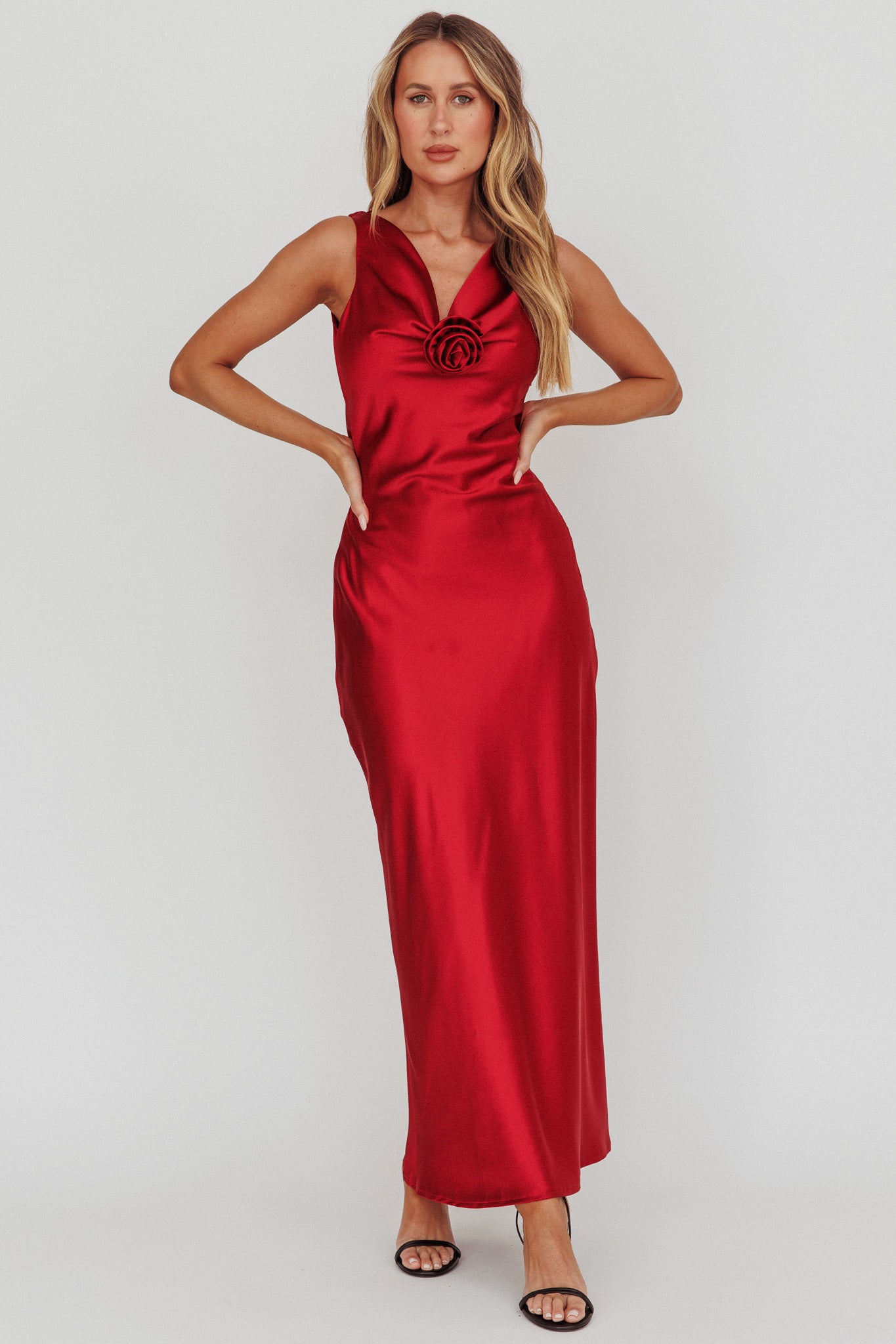 Isabella Satin Backless Maxi Dress Wine-Maymioy