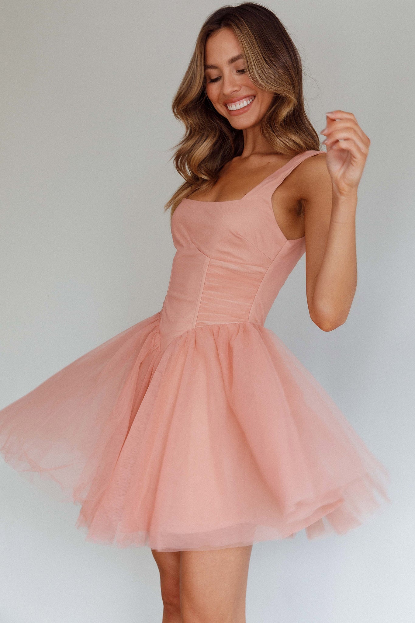 La Ballerine Layered Mesh Mini Dress Lipstick-Maymioy