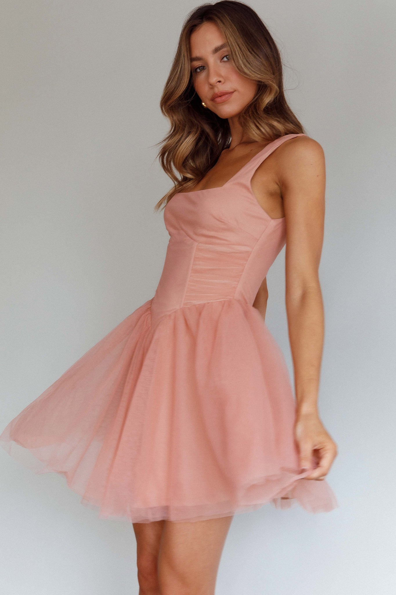 La Ballerine Layered Mesh Mini Dress Lipstick-Maymioy