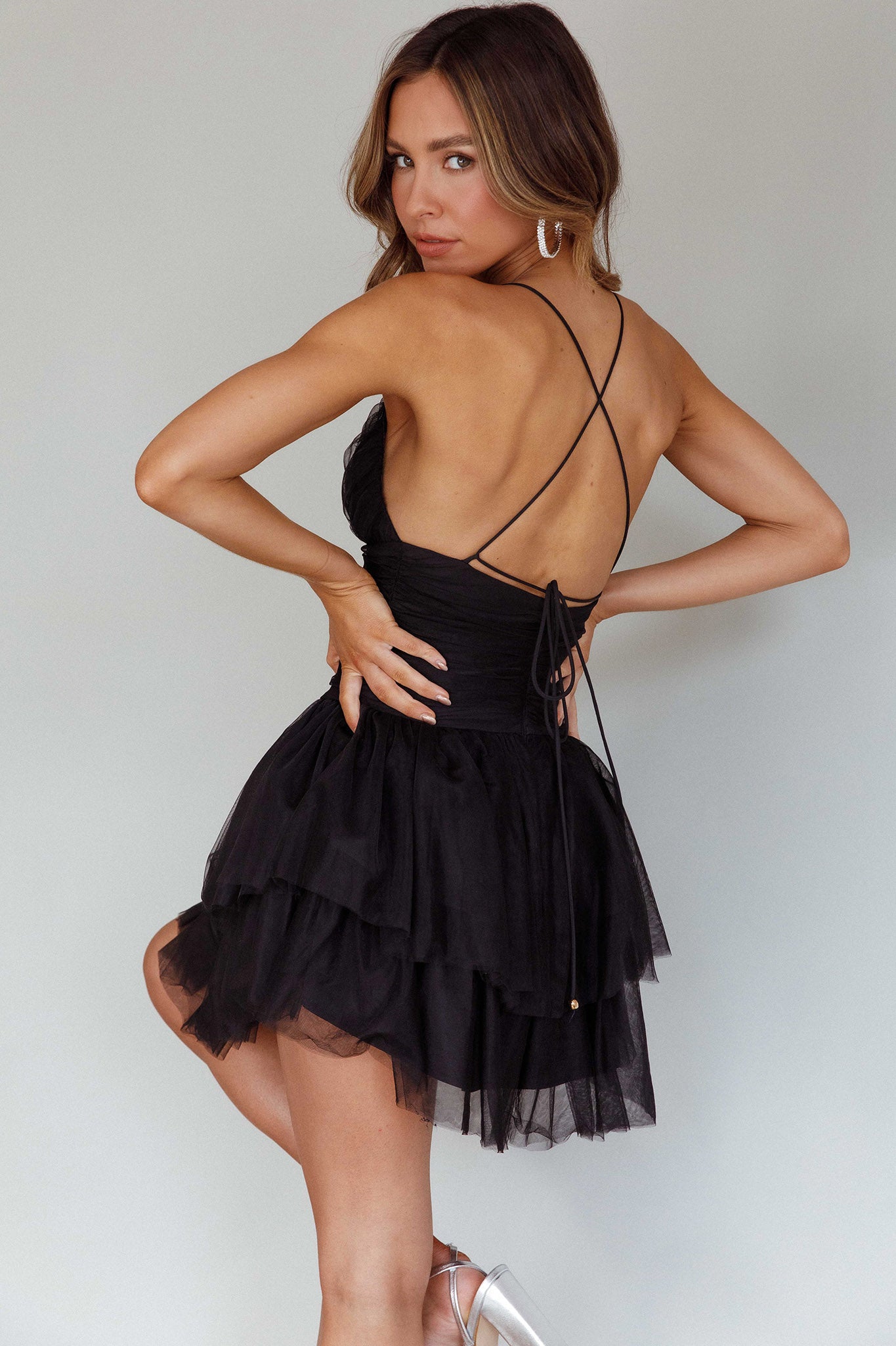 Nightingale Ruched Mesh Mini Dress Black-Maymioy