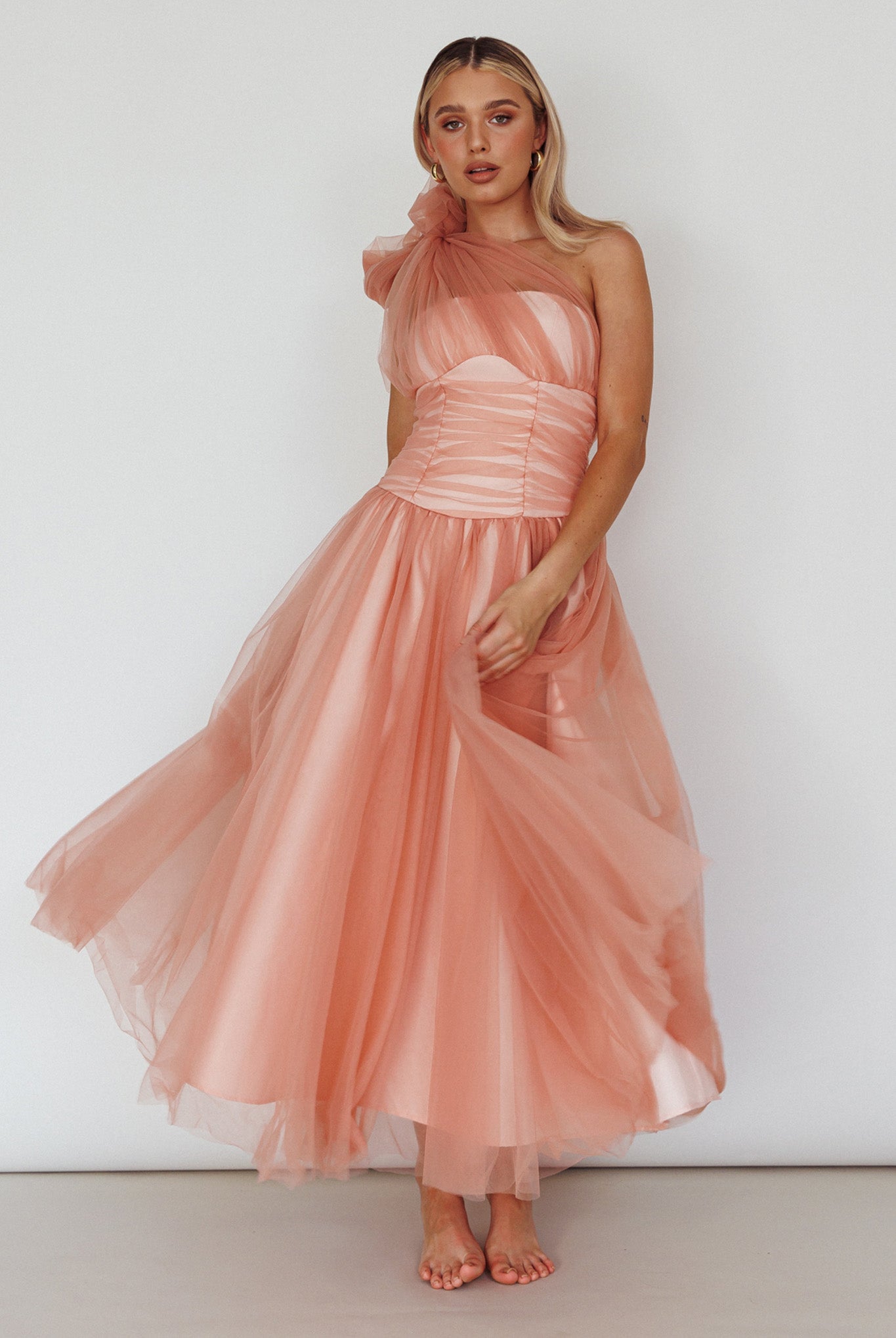 Let's Elope Bow Shoulder Midi Dress Lipstick-Maymioy