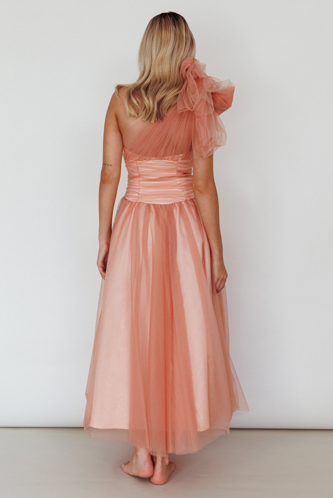 Let's Elope Bow Shoulder Midi Dress Lipstick-Maymioy
