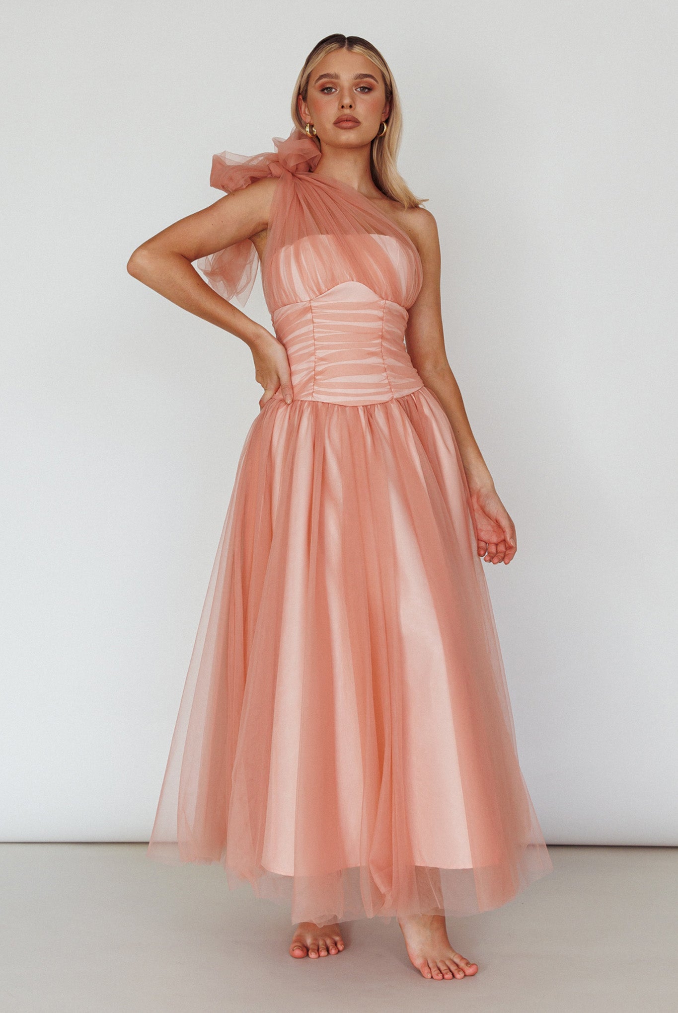 Let's Elope Bow Shoulder Midi Dress Lipstick-Maymioy