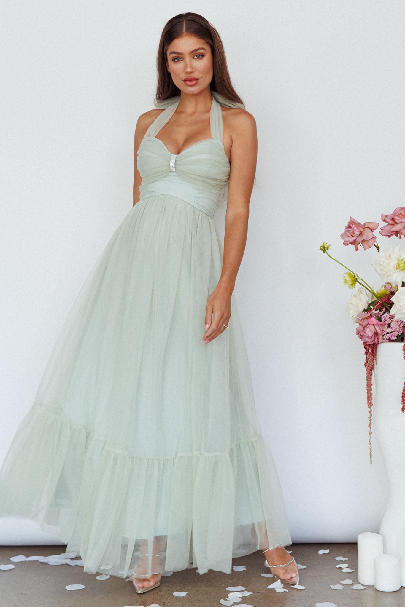 Alegria Tulle Maxi Dress Pistachio-Maymioy