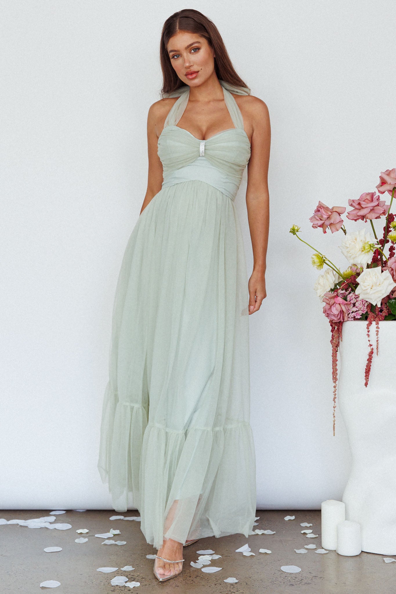 Alegria Tulle Maxi Dress Pistachio-Maymioy
