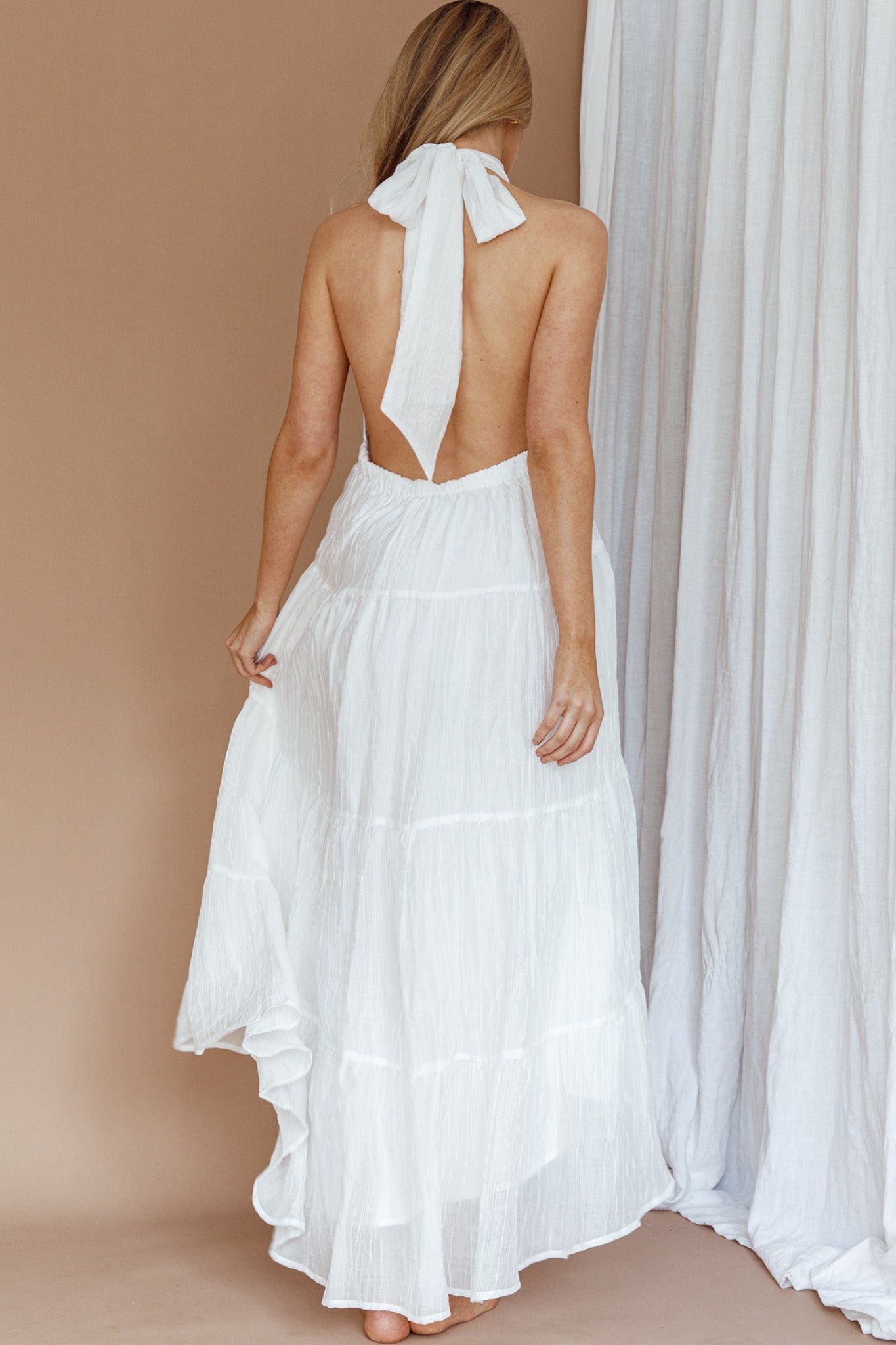 South Haven Halter Midi Dress White-Maymioy