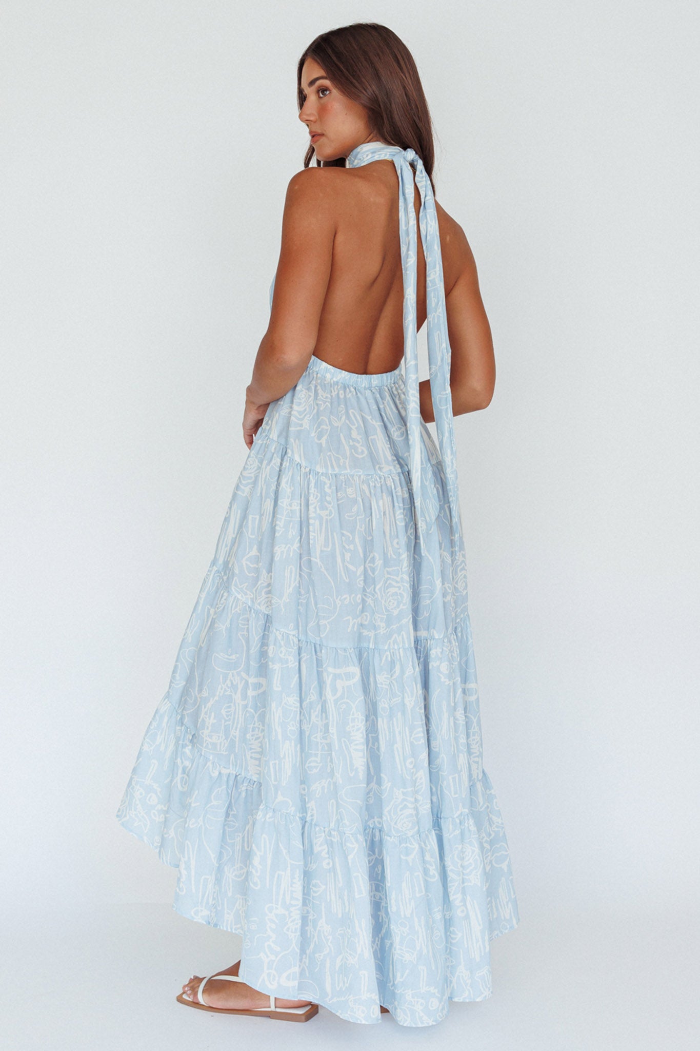 South Haven Halter Midi Dress Floral Blue-Maymioy