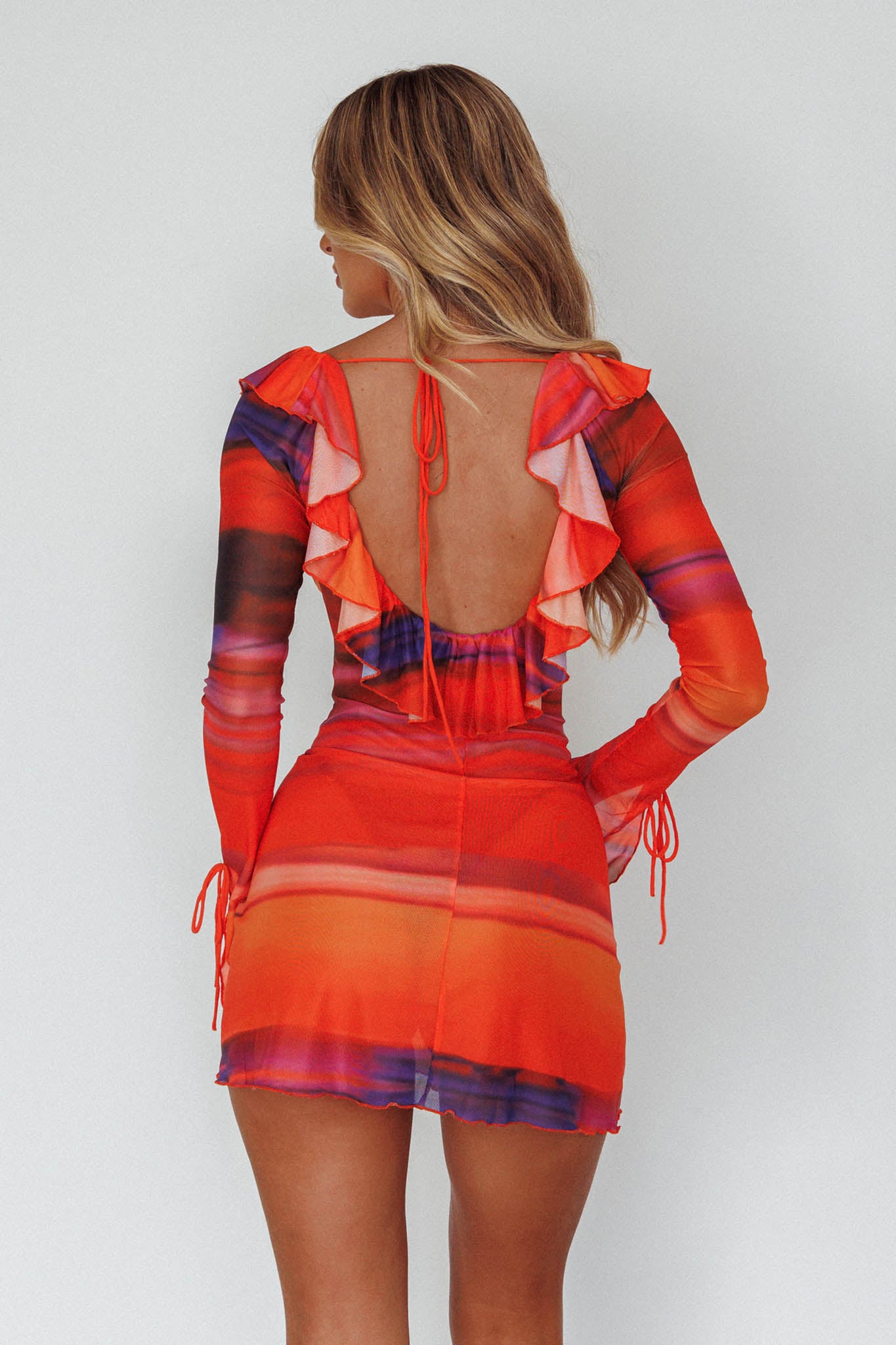 Bohemia Tied Bust Long Sleeve Dress Orange-Maymioy