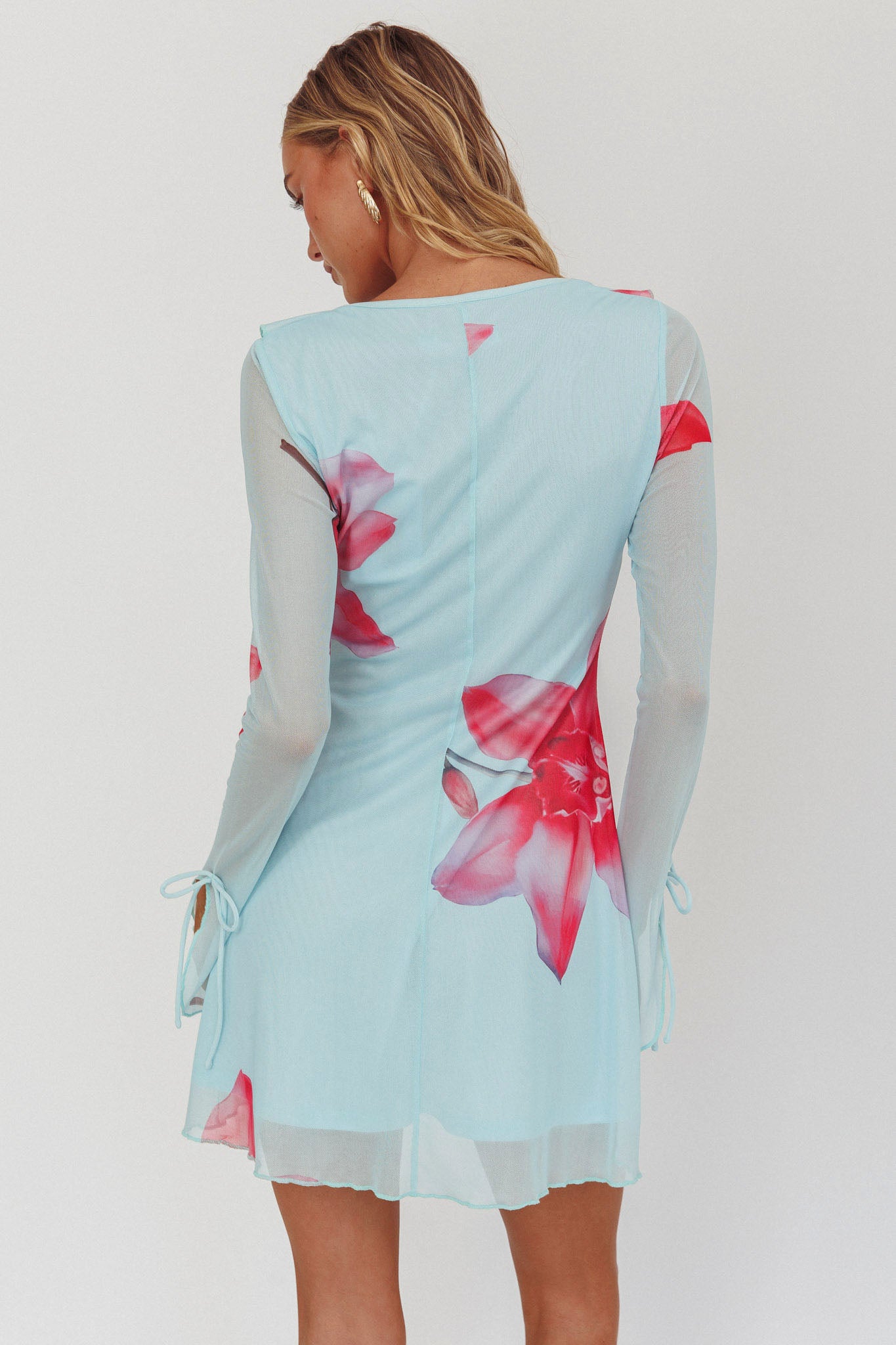 Sea Dreaming Ruffle Trim Mini Dress Floral Blue-Maymioy