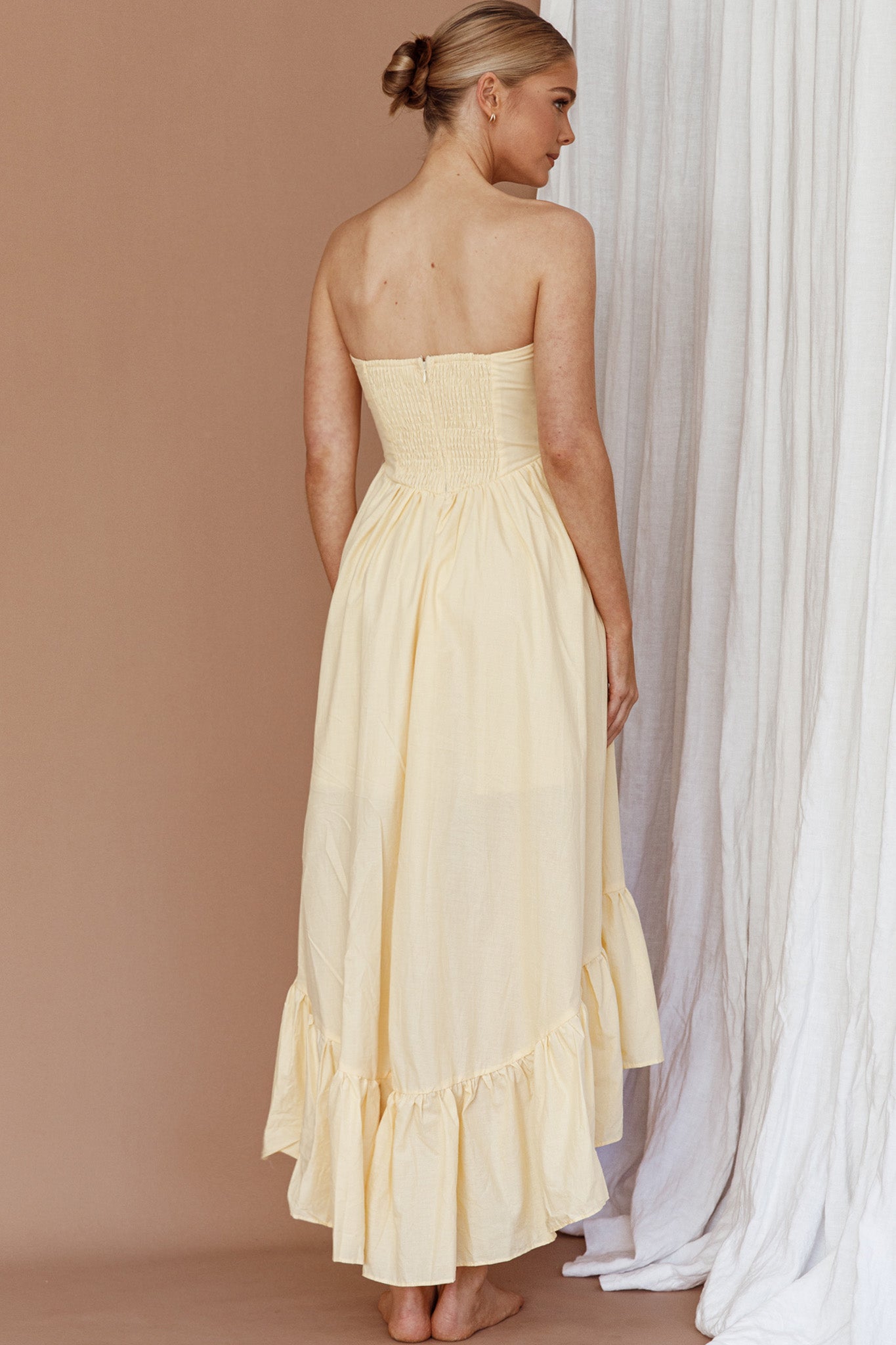 Sunday Mornings Ruched Bust Midi Dress Lemon-Maymioy