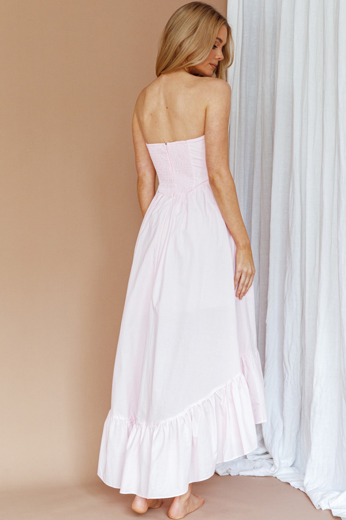 Sunday Mornings Ruched Bust Midi Dress Pink-Maymioy