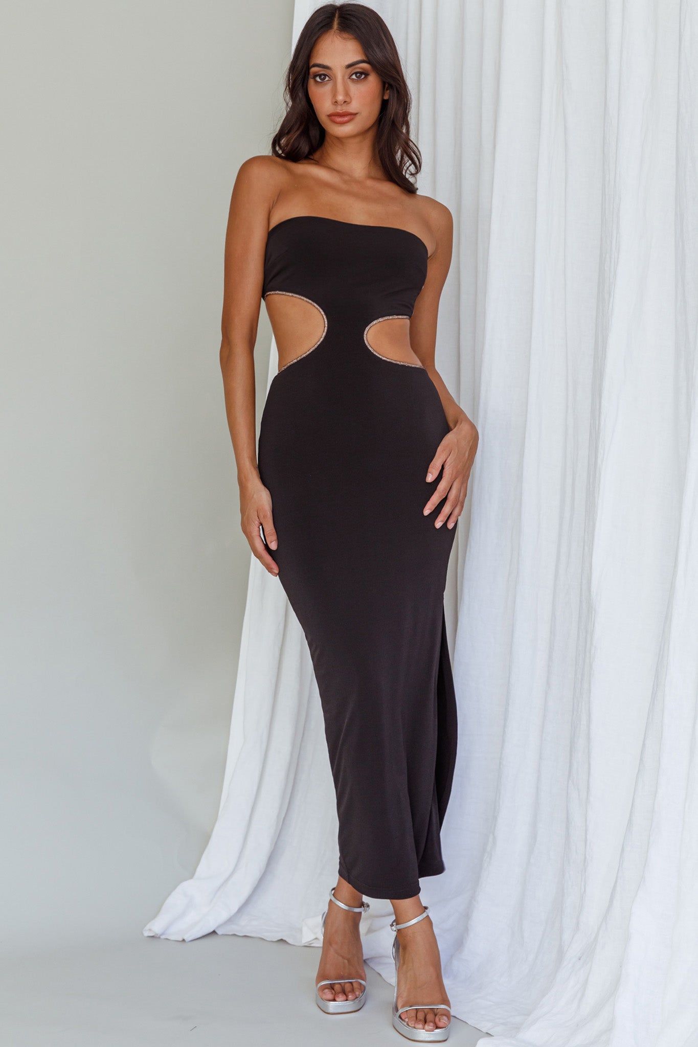 Bridget Cut-Out Midi Dress Black-Maymioy
