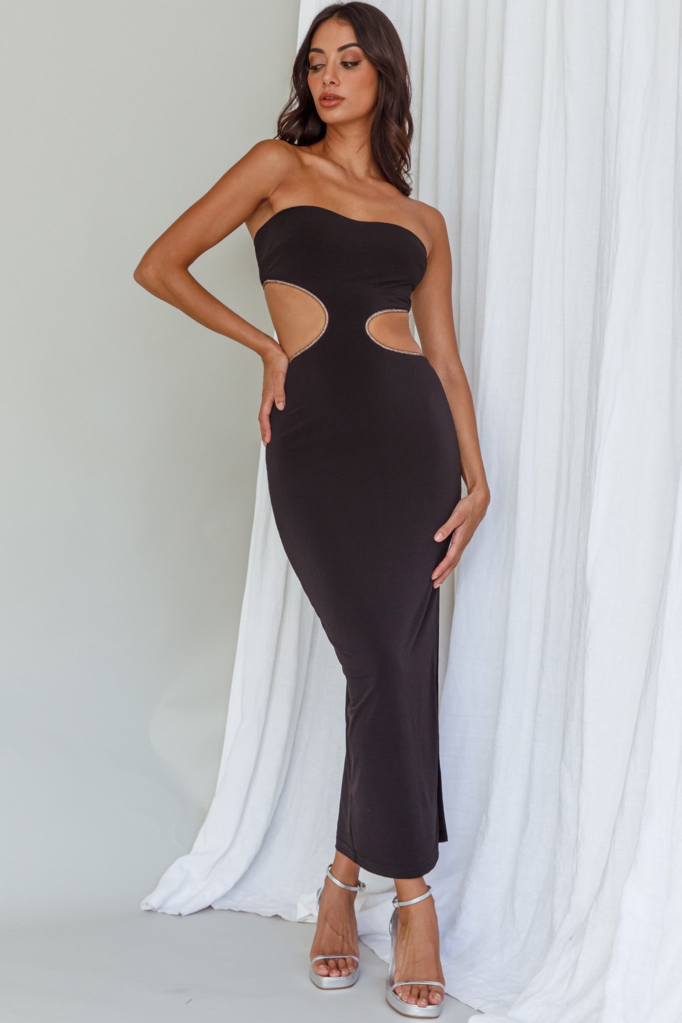 Bridget Cut-Out Midi Dress Black-Maymioy